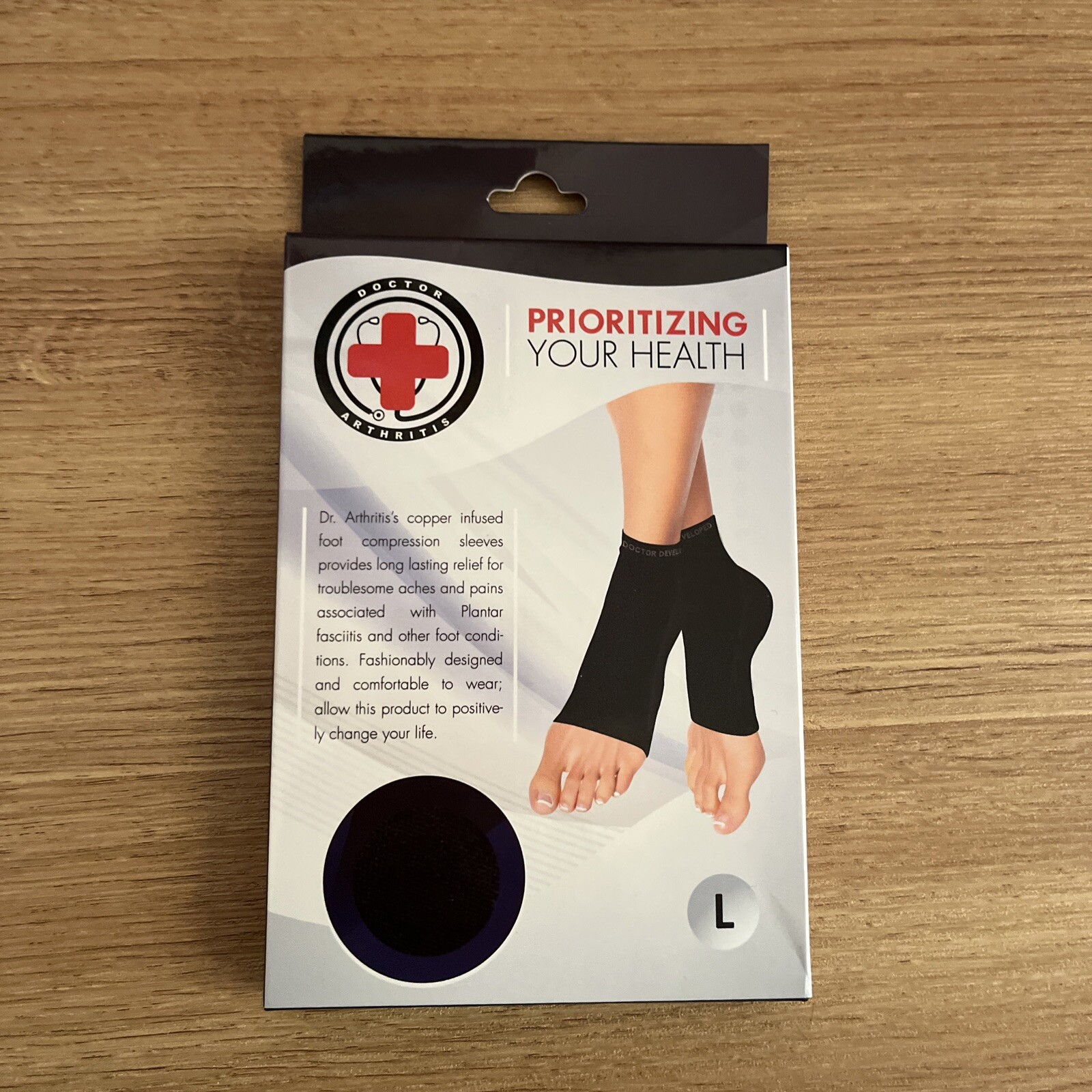 Doctor Developed Copper Foot Sleeves Plantar Fasciitis Socks 1 Pair Black L