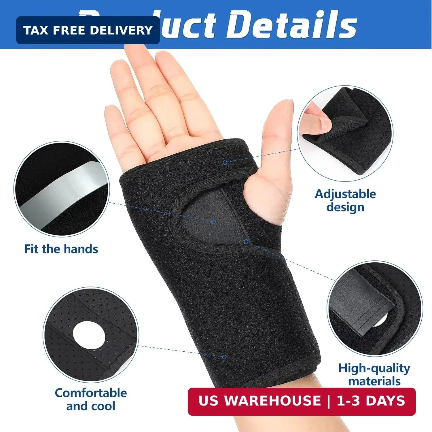 2 Pcs Wrist Brace for Carpal Tunnel Night Sleep Support Adjustable Wrist Splint