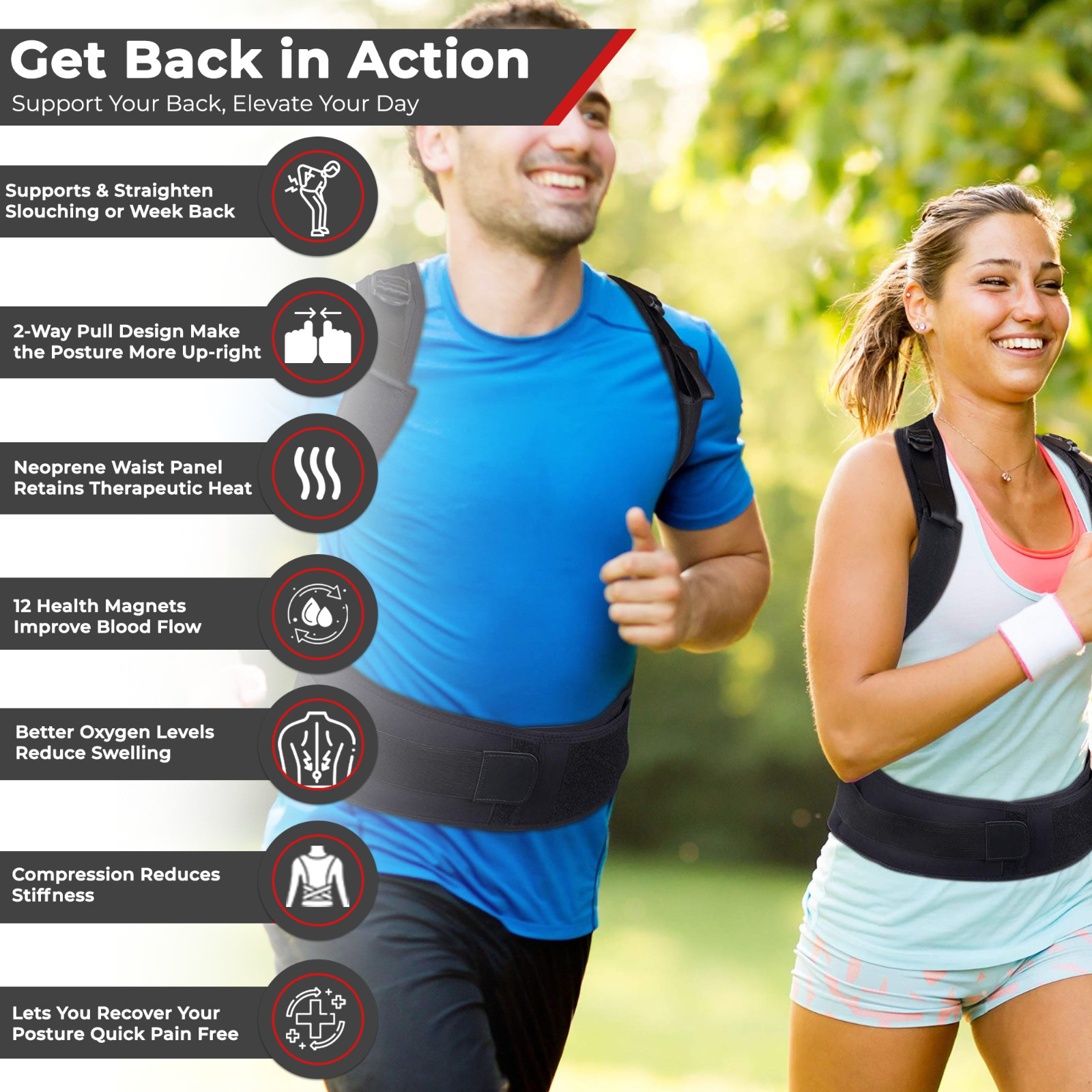NEOPRENE MAGNETIC POSTURE CORRECTOR BAD BACK LUMBAR SHOULDER SUPPORT BELT BRACE