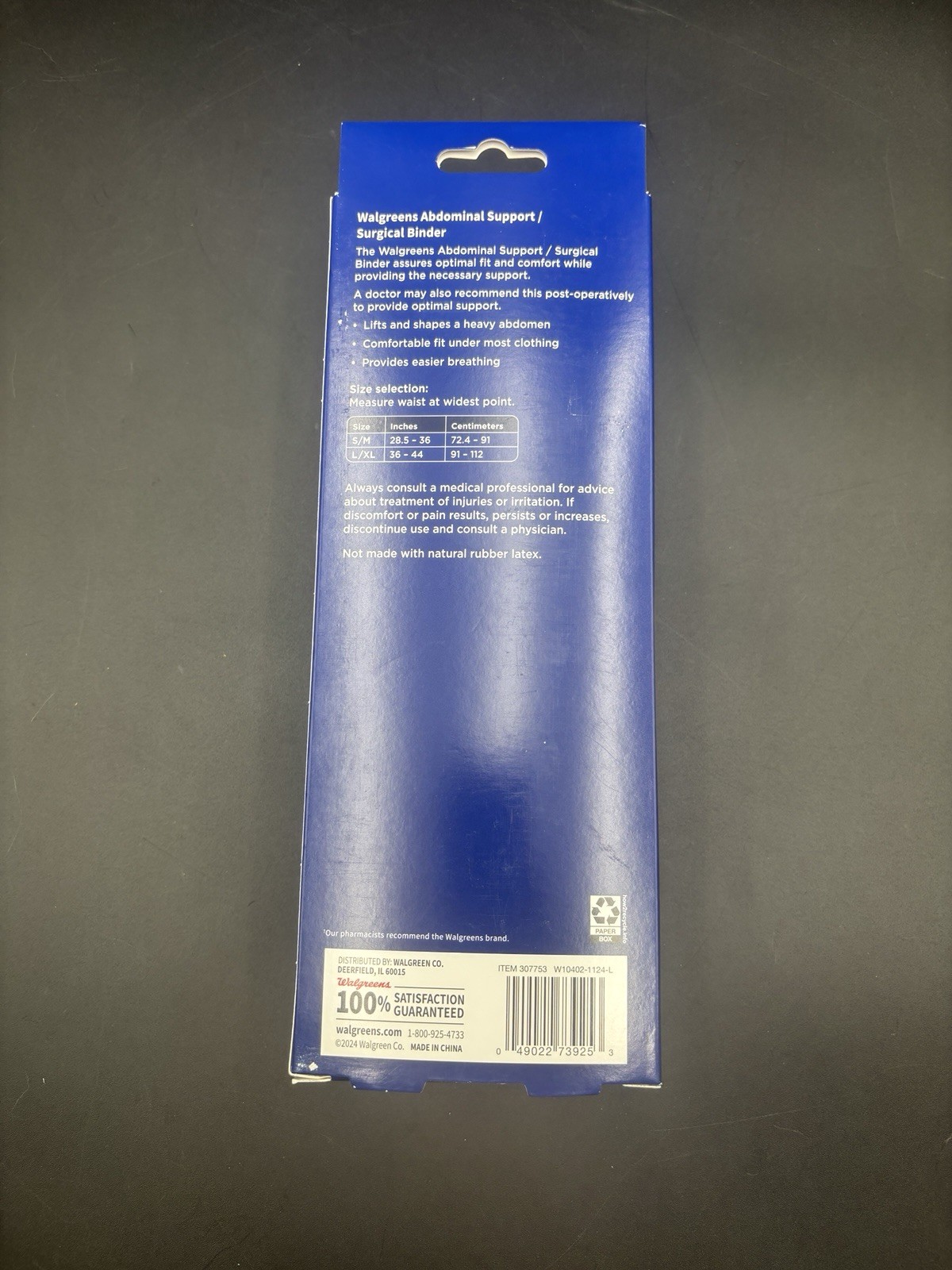 Brand New Walgreens Abdominal Support Surgical Binder – Size S/M
