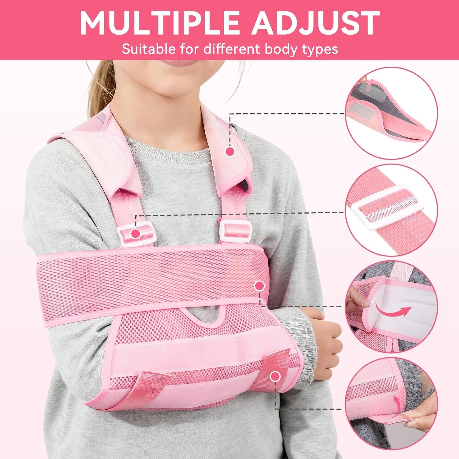 Kids Mesh Breathable Arm Sling, Adjustable Shoulder Immobilizer for Toddler Arm