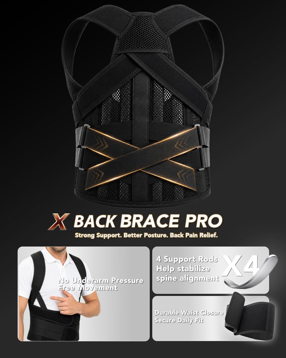 X-Style Posture Corrector for Men & Women – Advanced Back Brace for Pain Relief