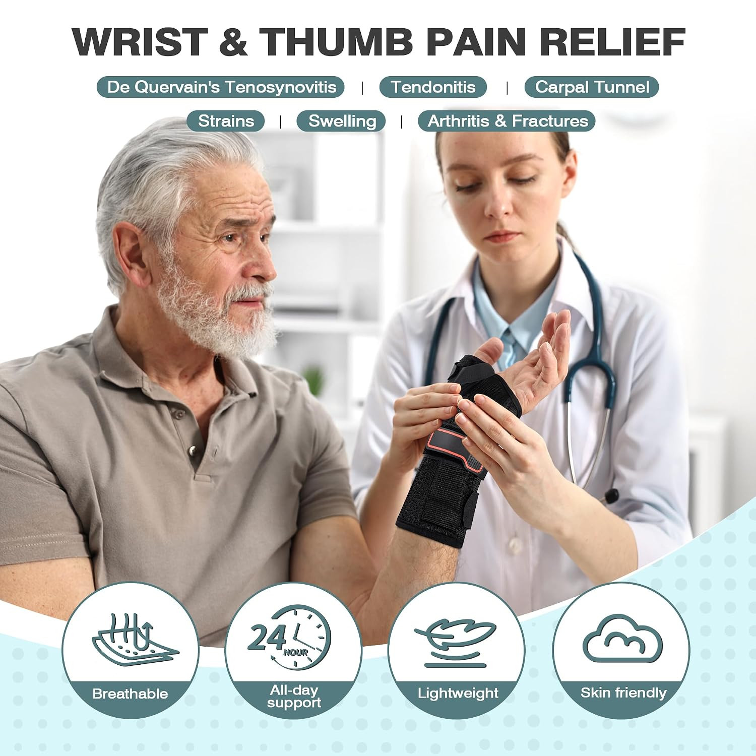 Wrist and Thumb Splint for De Quervain’s, Tendonitis, and Arthritis Left, Medium