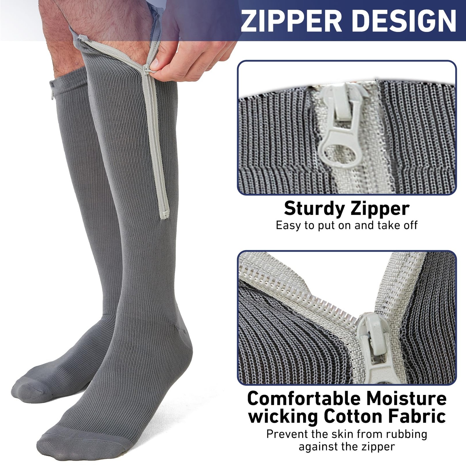 4 Pairs Zipper Compression Socks for Women & Men Large-X Large, Classic Color