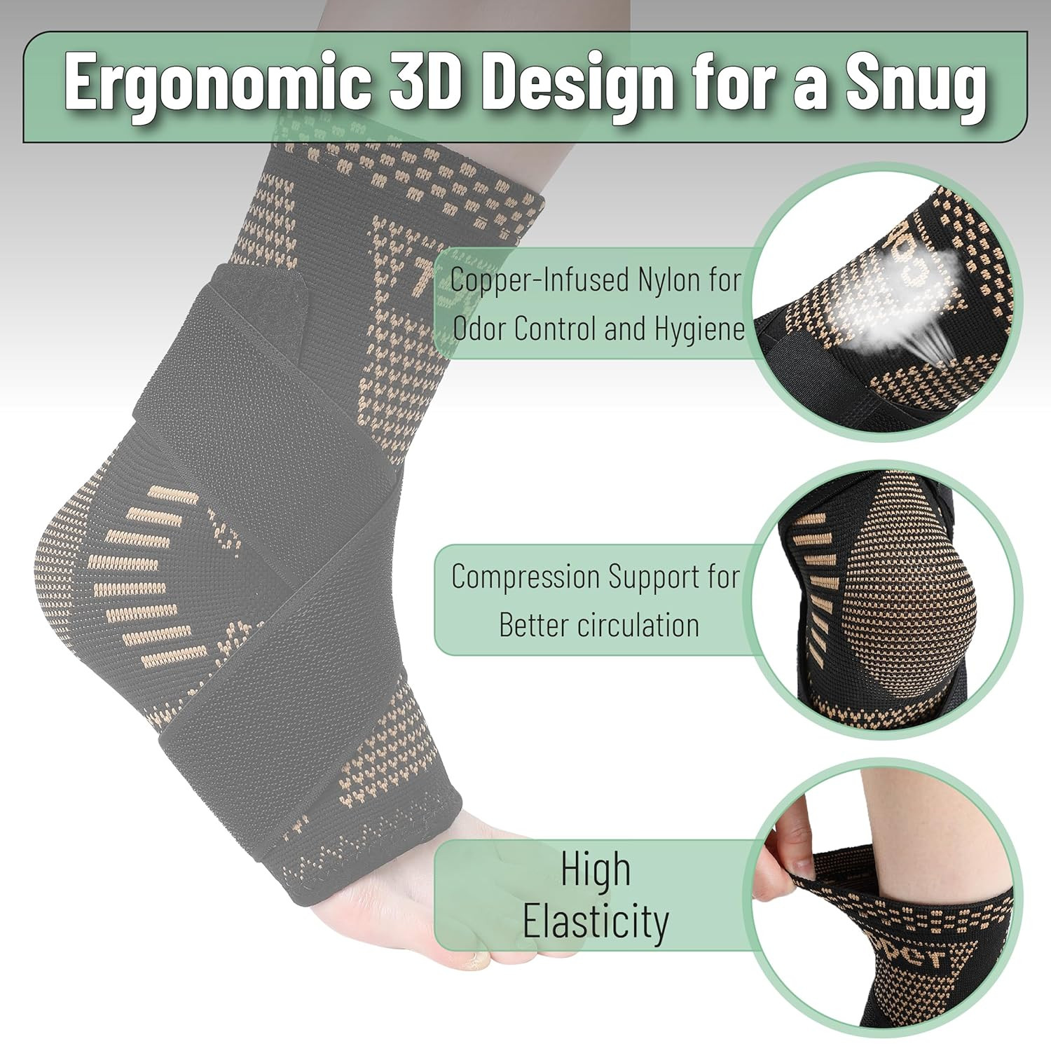 DR JK- Ankle Brace for Women and Men, Large, 1 Pair, Copper and Black, Adjust…