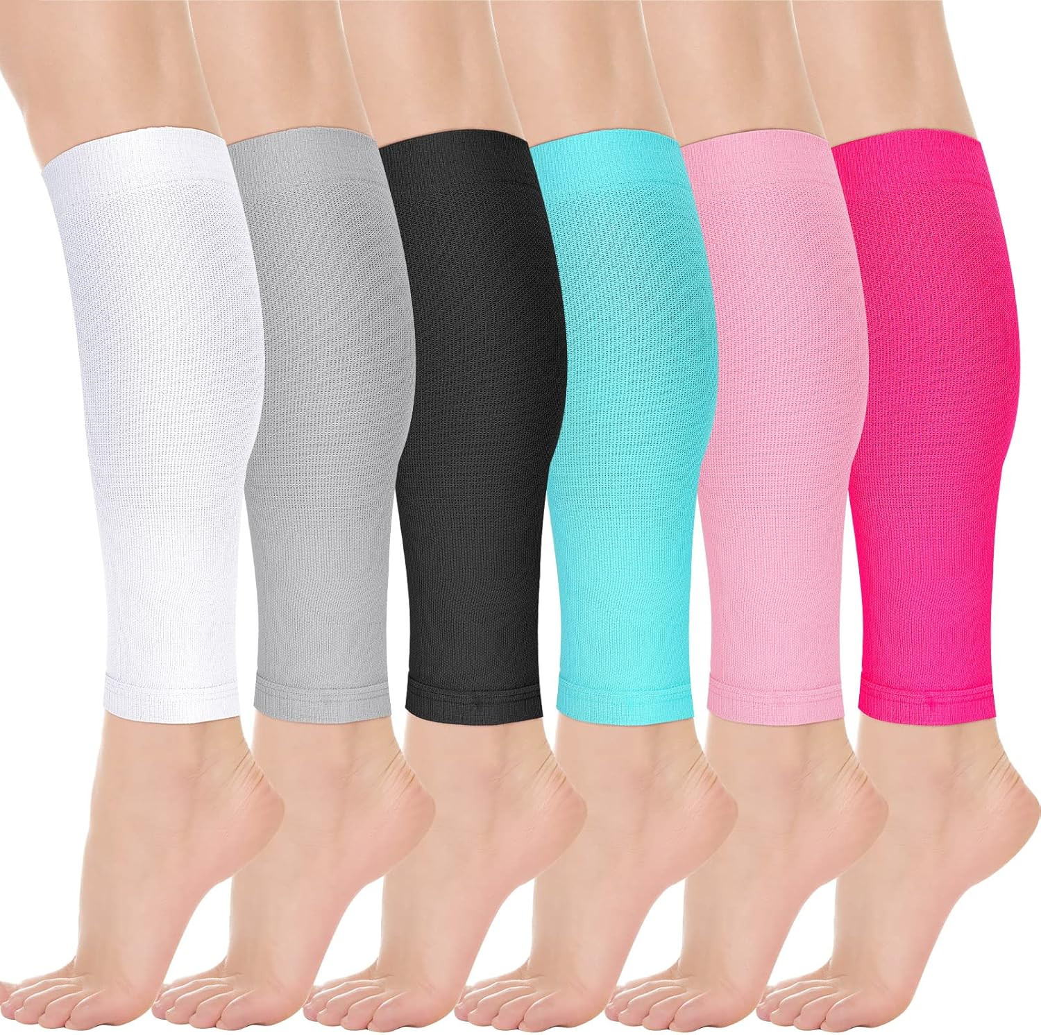 6 Pairs Calf Compression Sleeve Women Footless Compression Stockings Elastic Leg