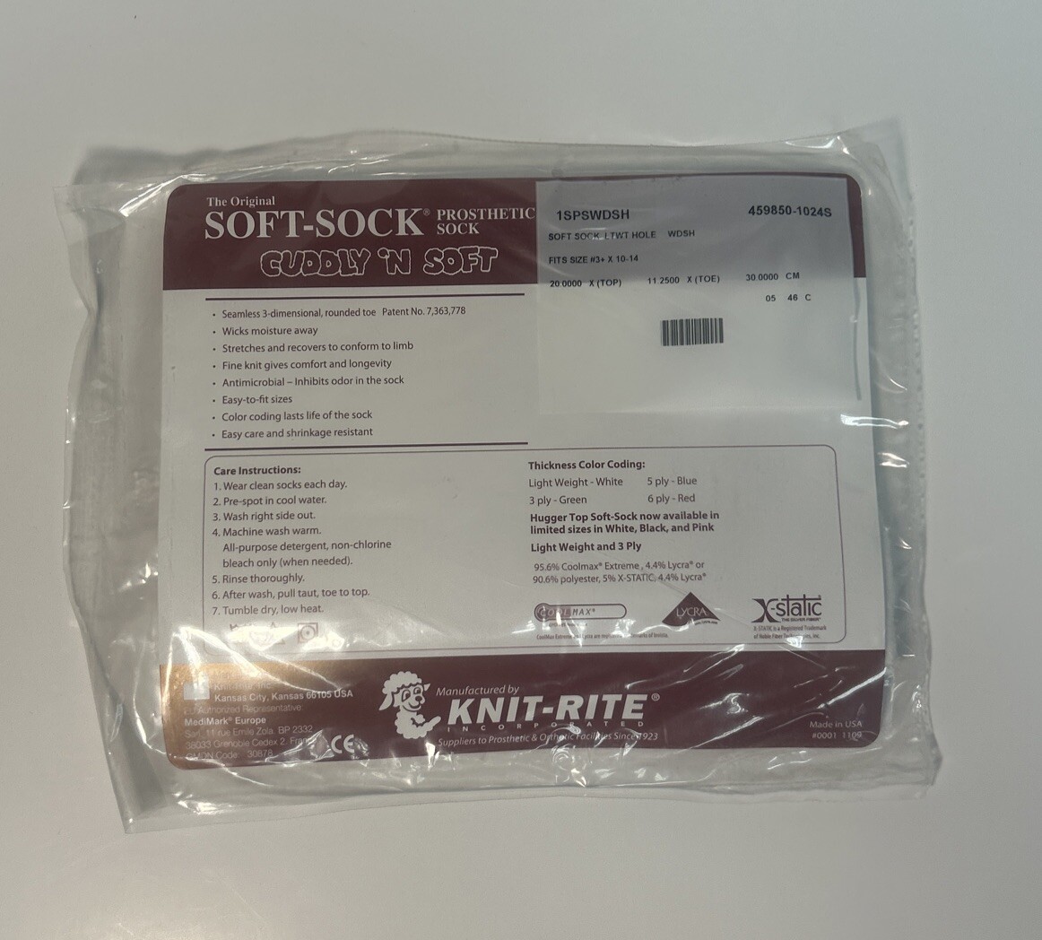 Knit- Rite Soft-Sock Prosthetic Sock With Hole, Size Wide/Short, Ply 1