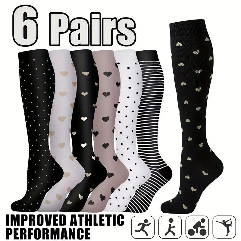 6 pairs Women’s Exercise Compression Socks Support Running Cycling Yoga Foot S/M