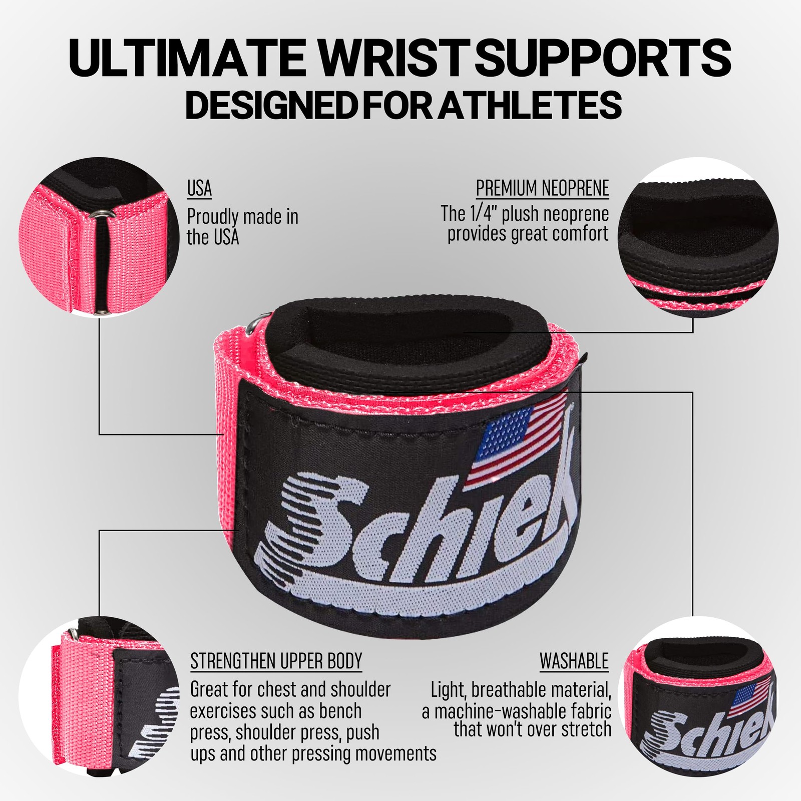 Pink Orthopedic Wrist Support Wraps Durable Weightlifting Gym Gear One Size F…