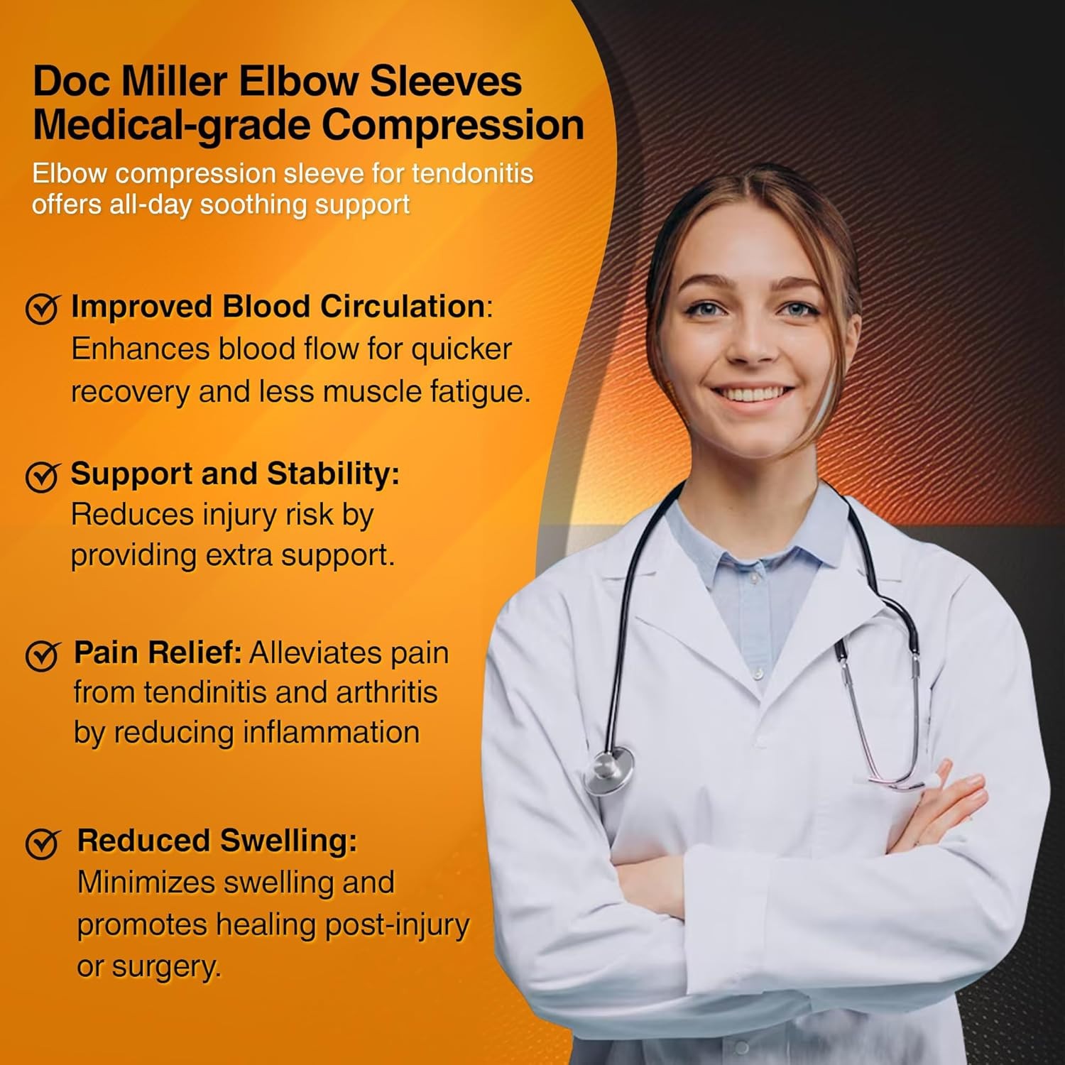 Doc Miller Elbow Compression Brace Sleeve Arm & Elbow Support Pain Relief, Pink