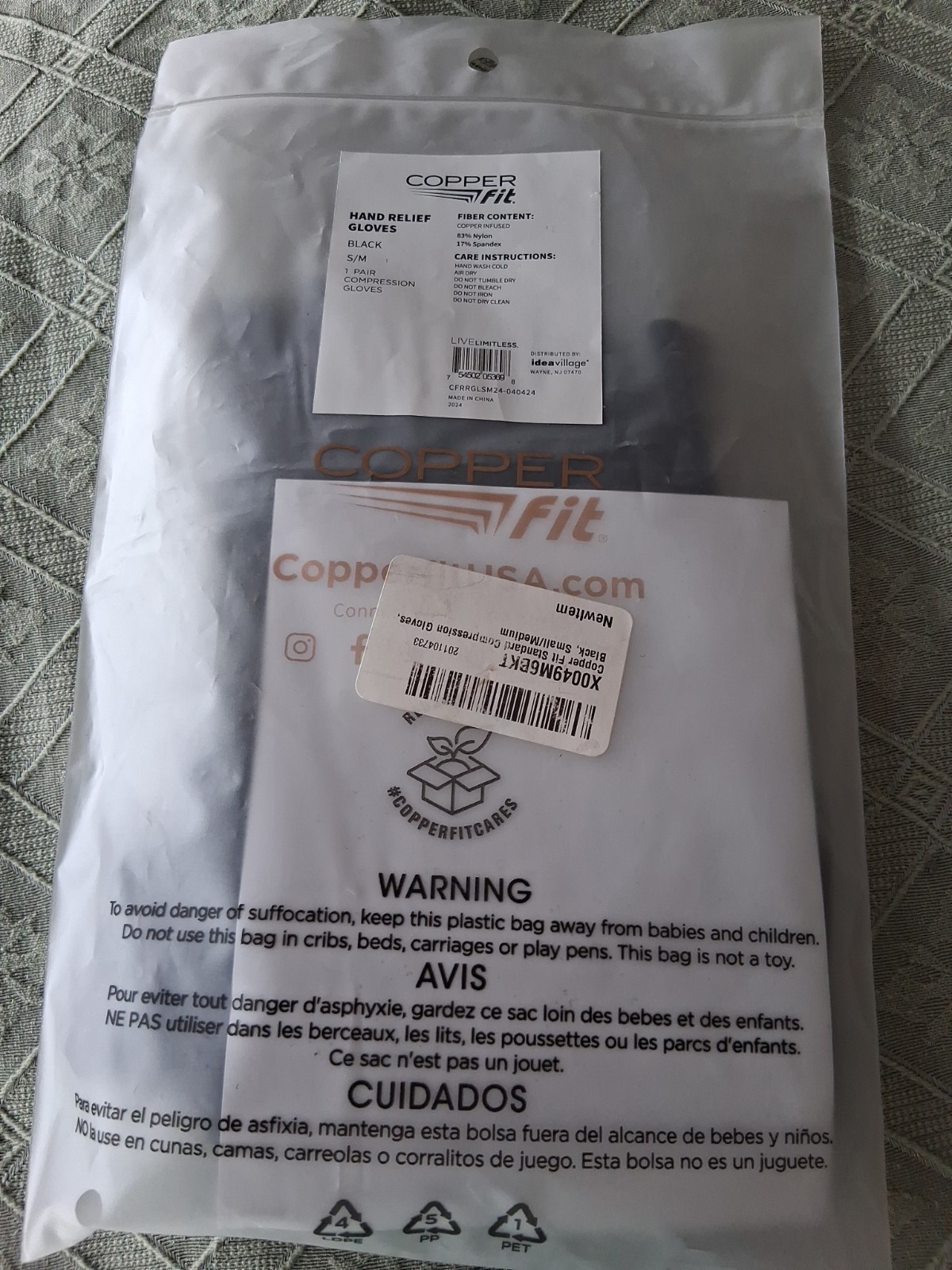 Copper Fit Standard Compression Gloves-Size S/M-Black-Copper Infused-Pain Relief