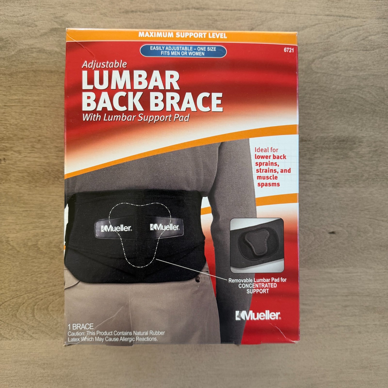 Mueller Adjustable Lumbar Back Brace Maximum Support – One size unisex #6721 OBN