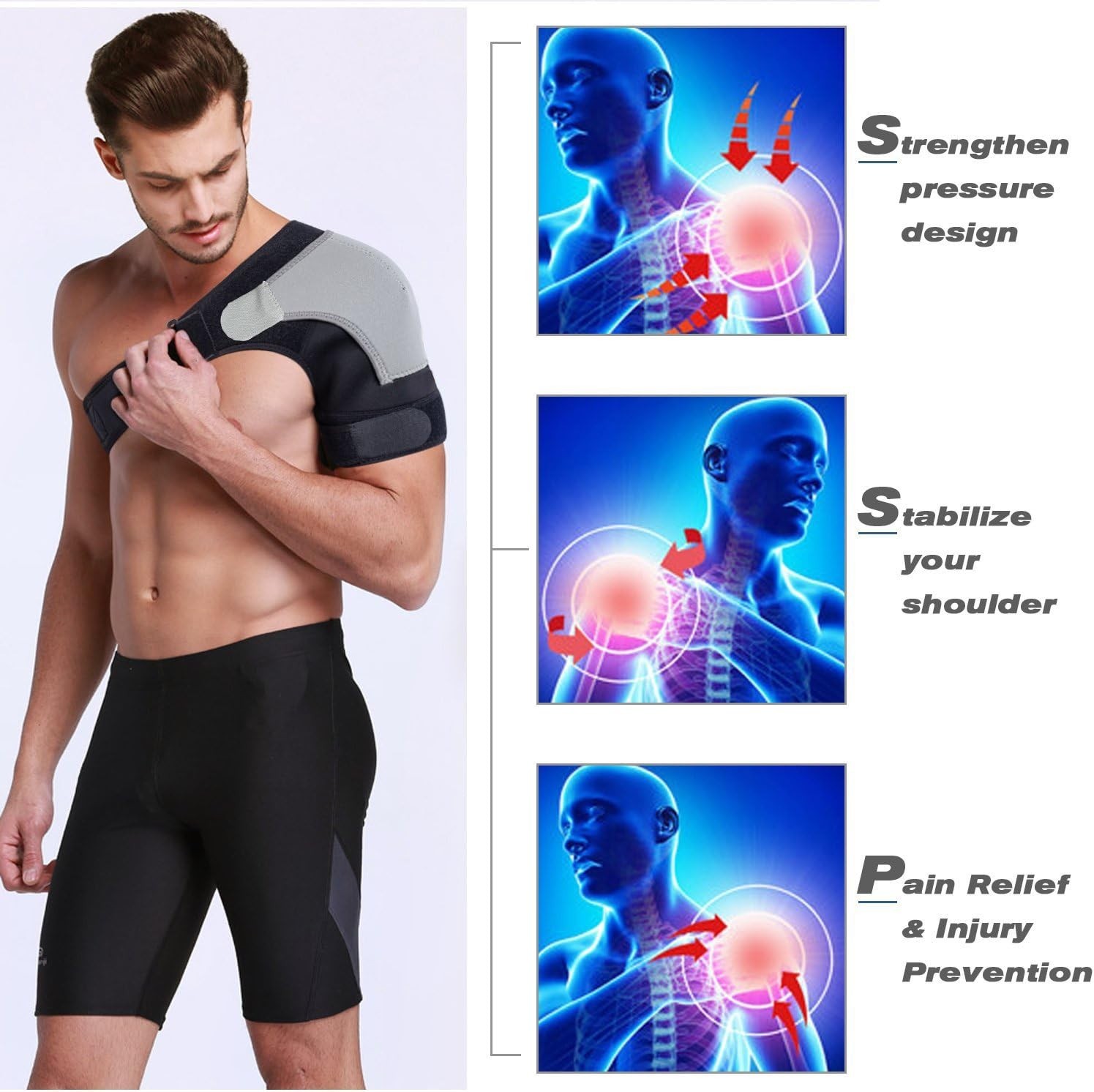 Shoulder Stability Brace Adjustable Shoulder Support with Pressure Pad, Light Br