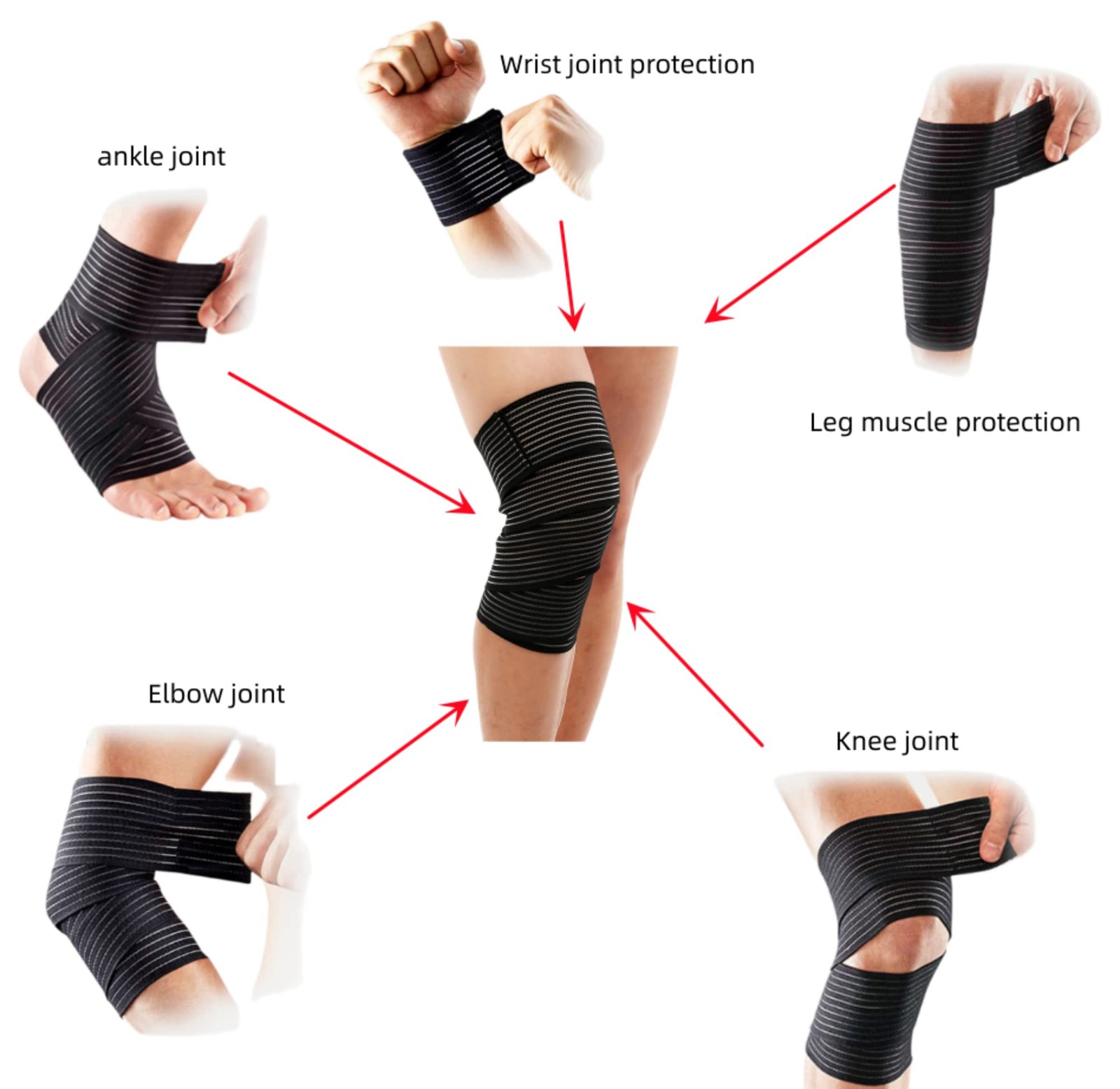 Elastic Breathable Wrap Ankle Extra Long Knee Large, Black