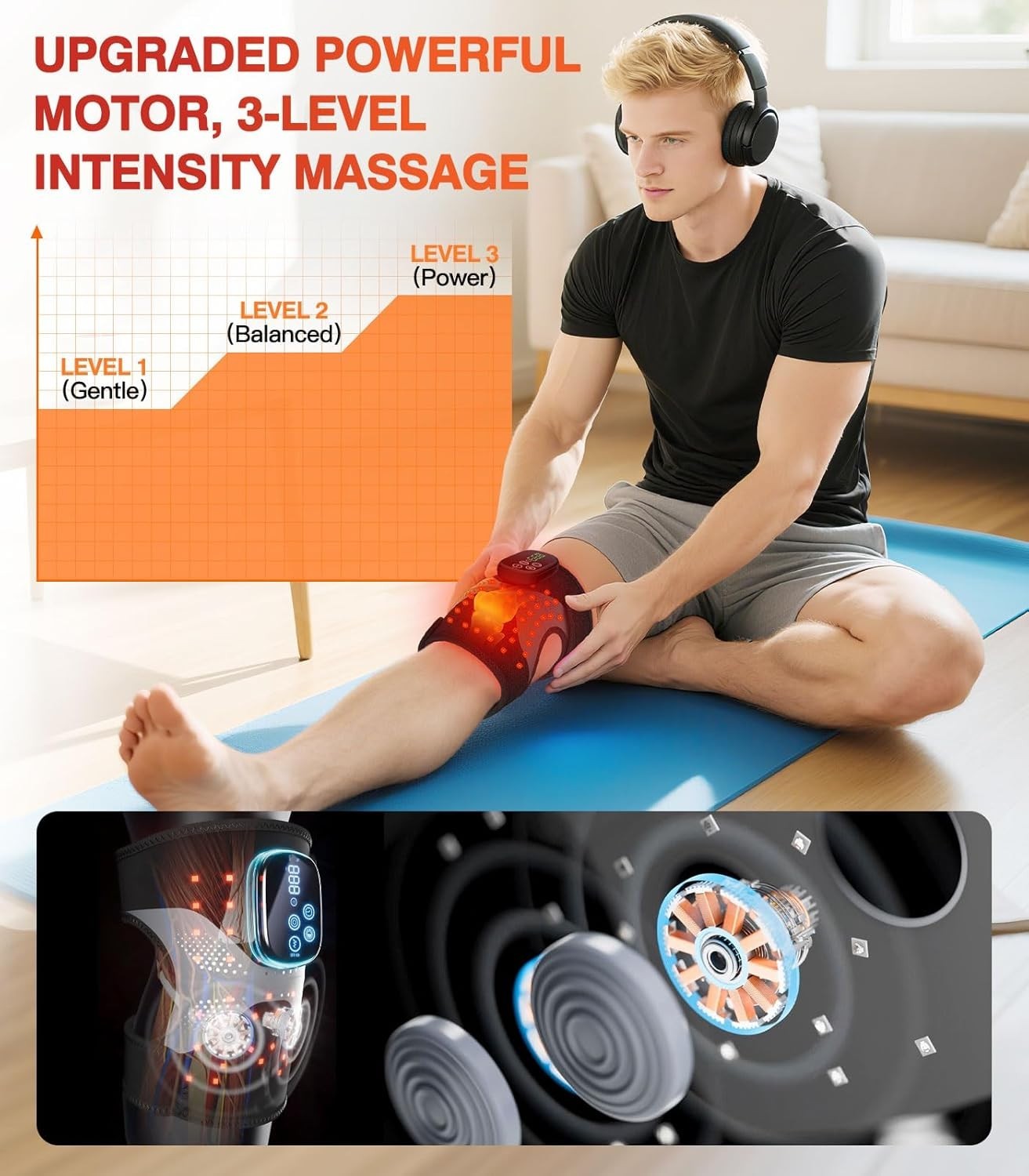 Vibration Knee Massage, Rechargeable Red Light Therapy Knee Brace with 660nm …