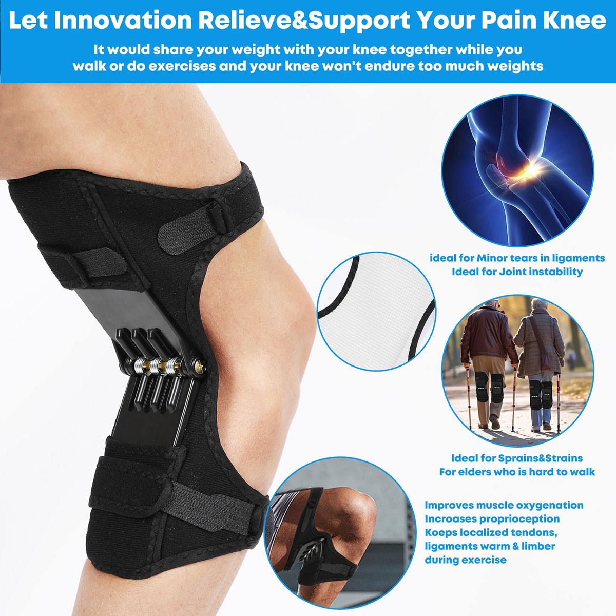1Pair Joint Support Brace Knee Pads Booster Lift Squat Sports Power Spring Force