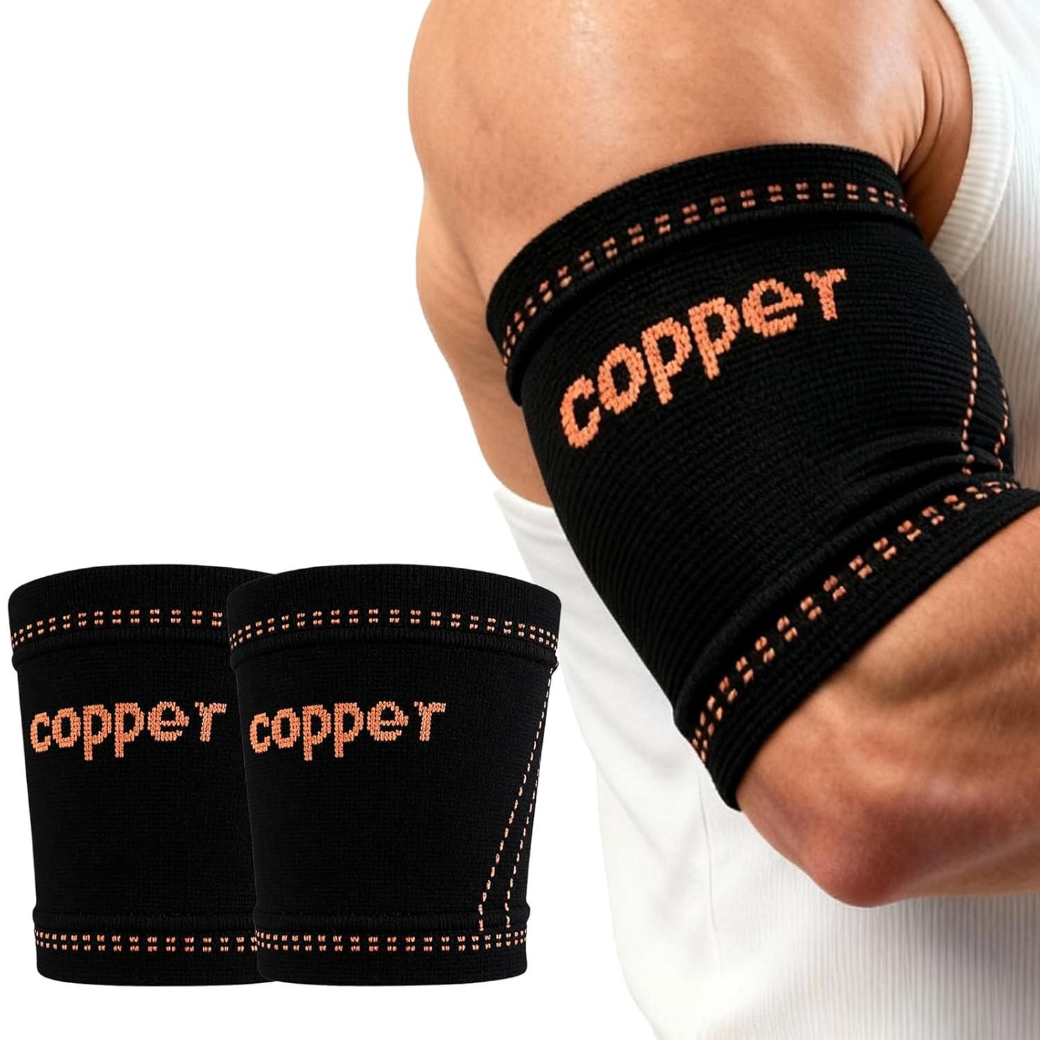 Copper Bicep Compression Sleeve Tricep Tendonitis Brace Arm Support S M L XL