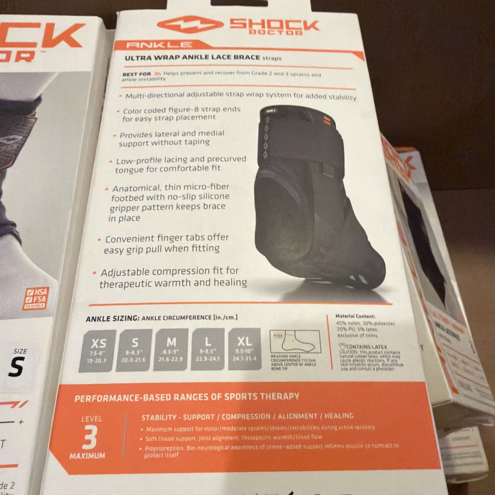 Shock Doctor Ultra Wrap Ankle lace Brace W/Strap, Level 3, Size Small 8”-8.5”