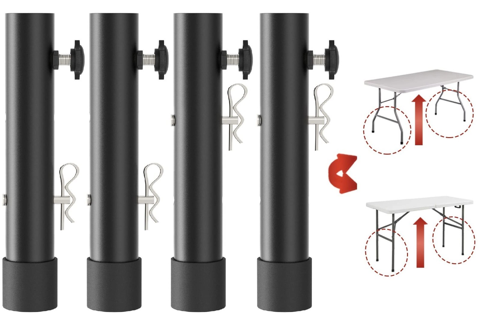 Adjustable Folding Table Leg Risers – 2 Heights, Durable Extenders for Back Pain