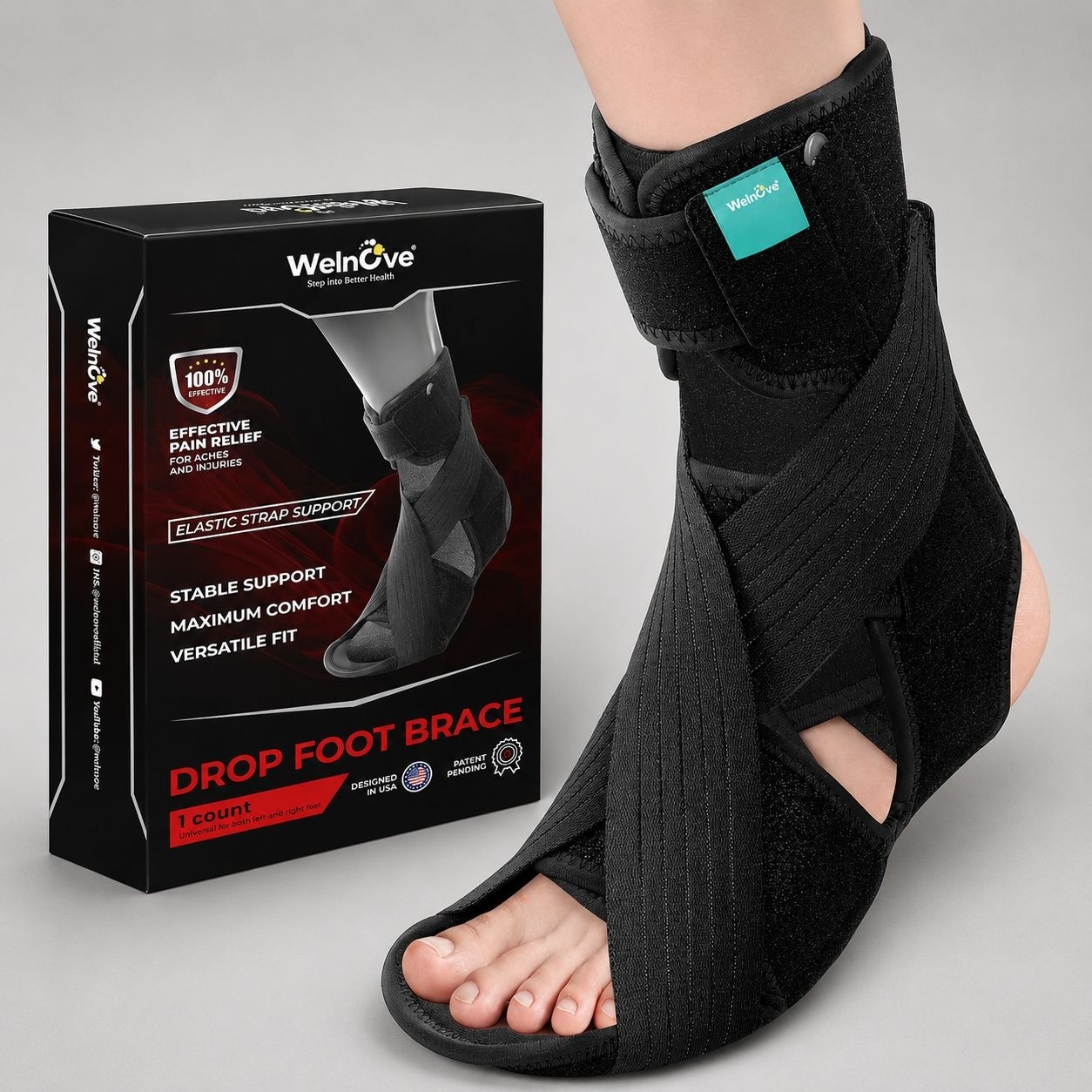 Welnove Drop Foot Brace AFO Ankle Support Walking Brace 1 Count Adjustable