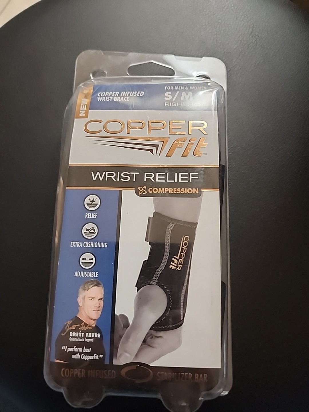 NIB Copper Fit Rapid Relief, Wrist Brace Adjustable Fits Right Wrist S/M