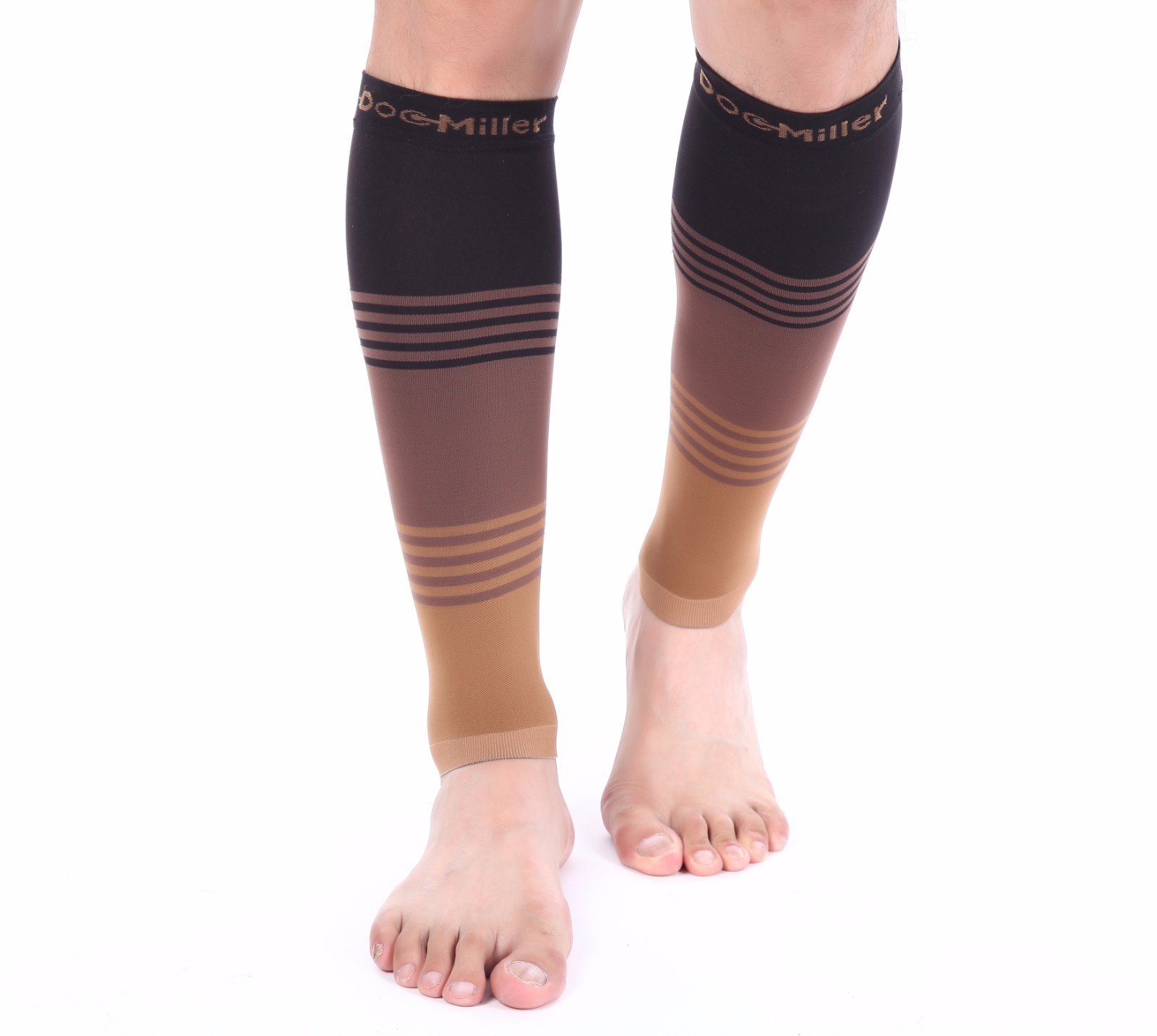 Doc Miller Calf Compression Sleeve 1 Pair 20-30mmHg Varicose Veins BLK/BROWN/TAN