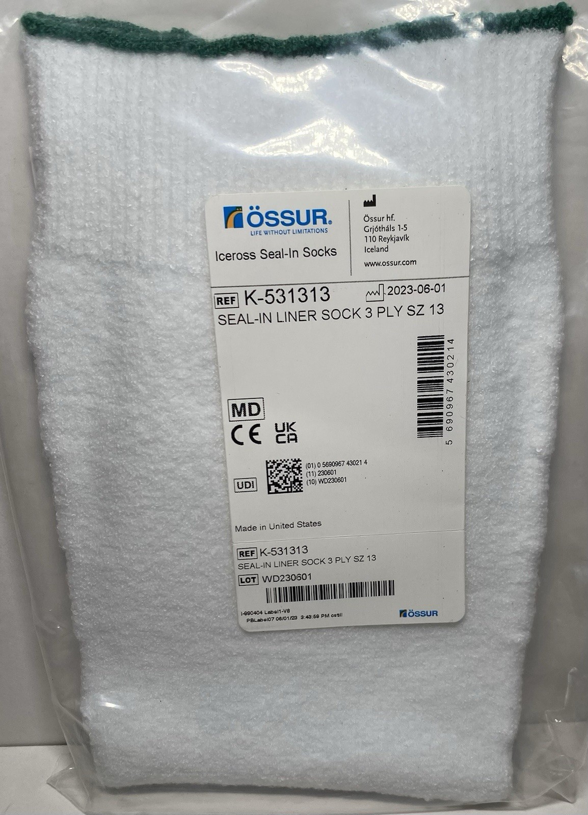 Ossur Iceross Seal-in Liner Sock 3 Ply – Size 13 / K-531313