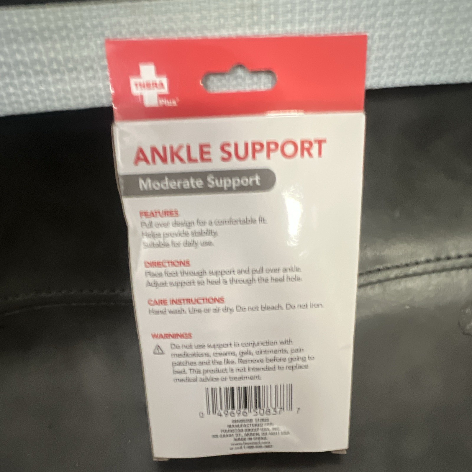 Thera Plus Ankle Support Moderate Support Pull Over Design Black One Size 2ct
