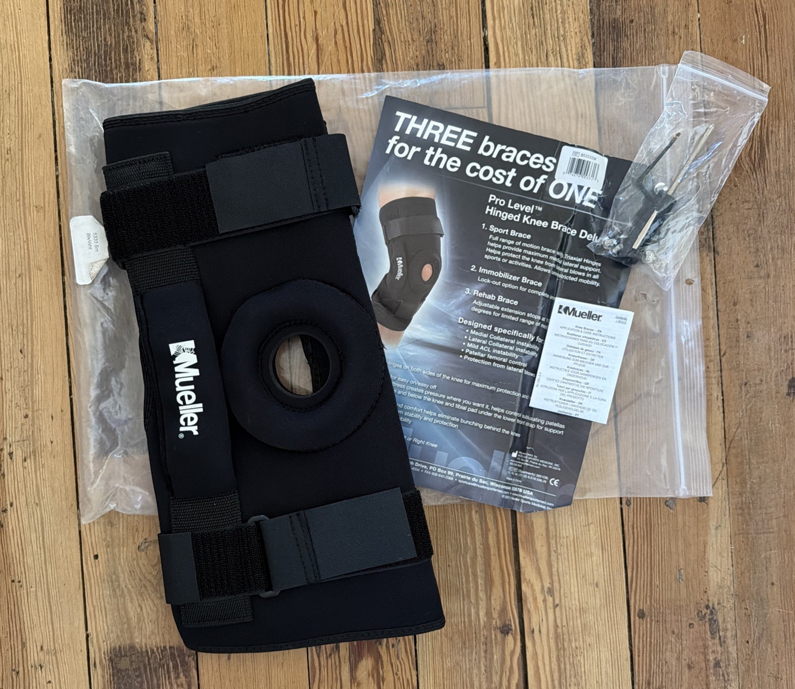 MUELLER SPORT CARE 1-PRO LEVEL HINGED KNEE BRACE XXL, 5333XXL, Never Used!