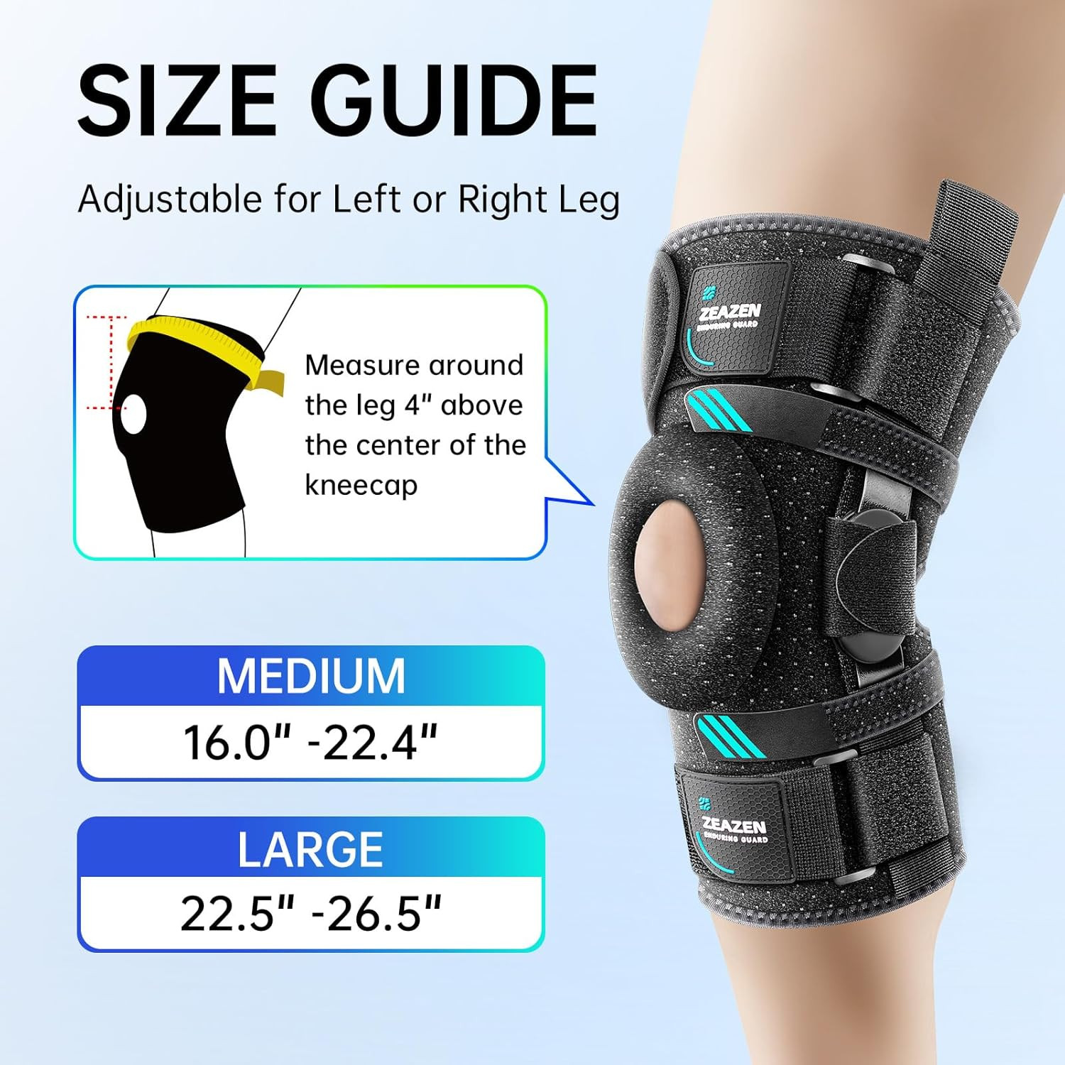 Hinged Knee Brace with Dual Metal Side Stabilizers & Patella Support – Adjustabl
