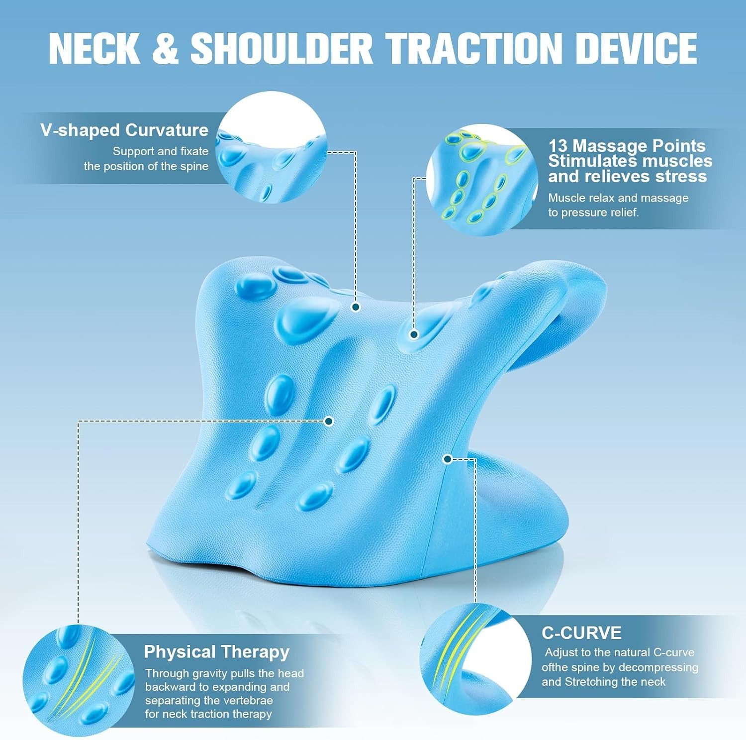 Cervical Traction Pillow for Neck Pain & Stress Relief – Blue Comfort Solution