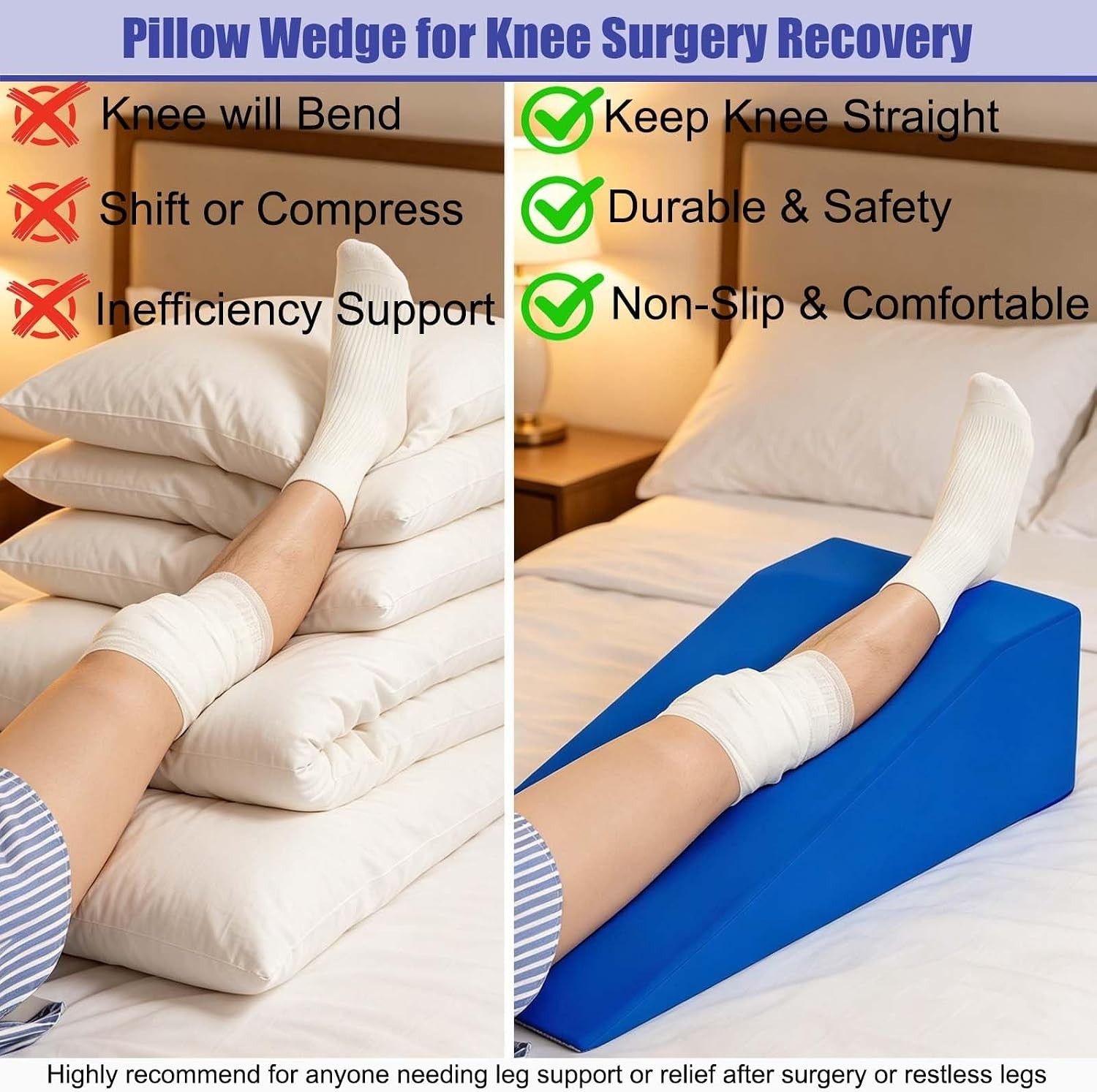 High-Density Foam Knee Surgery Pillow – Breathable, Removable Cover for Recovery