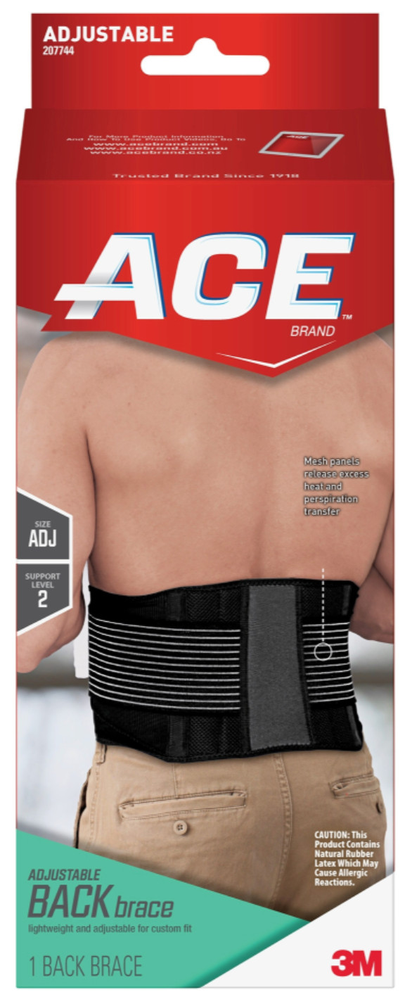 ACE Back Support Brace – One Size Fits Most, Black – MPN 207744 – Adult Use