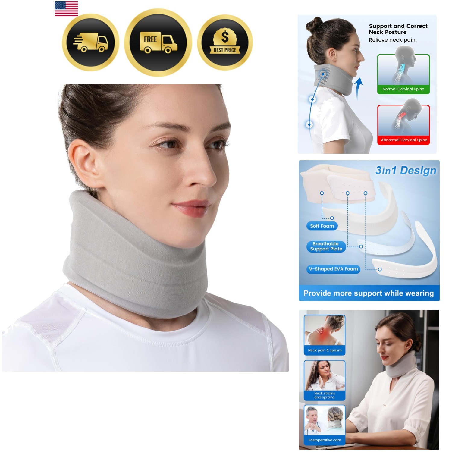 Neck Brace for Neck Pain and Strong Support, Soft Cervical Collar for Sleepin…