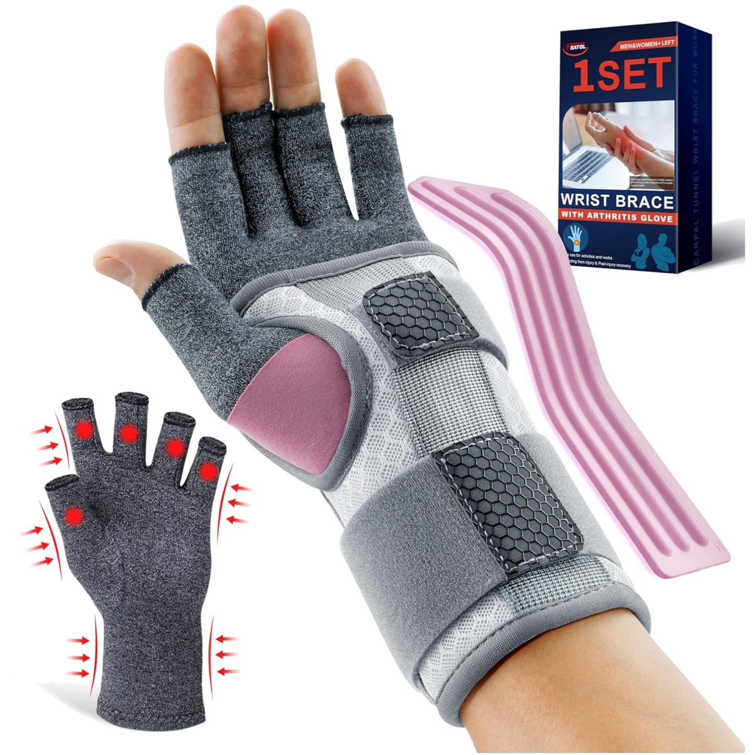 Women’s Arthritis Glove & Carpal Tunnel Wrist Brace Set