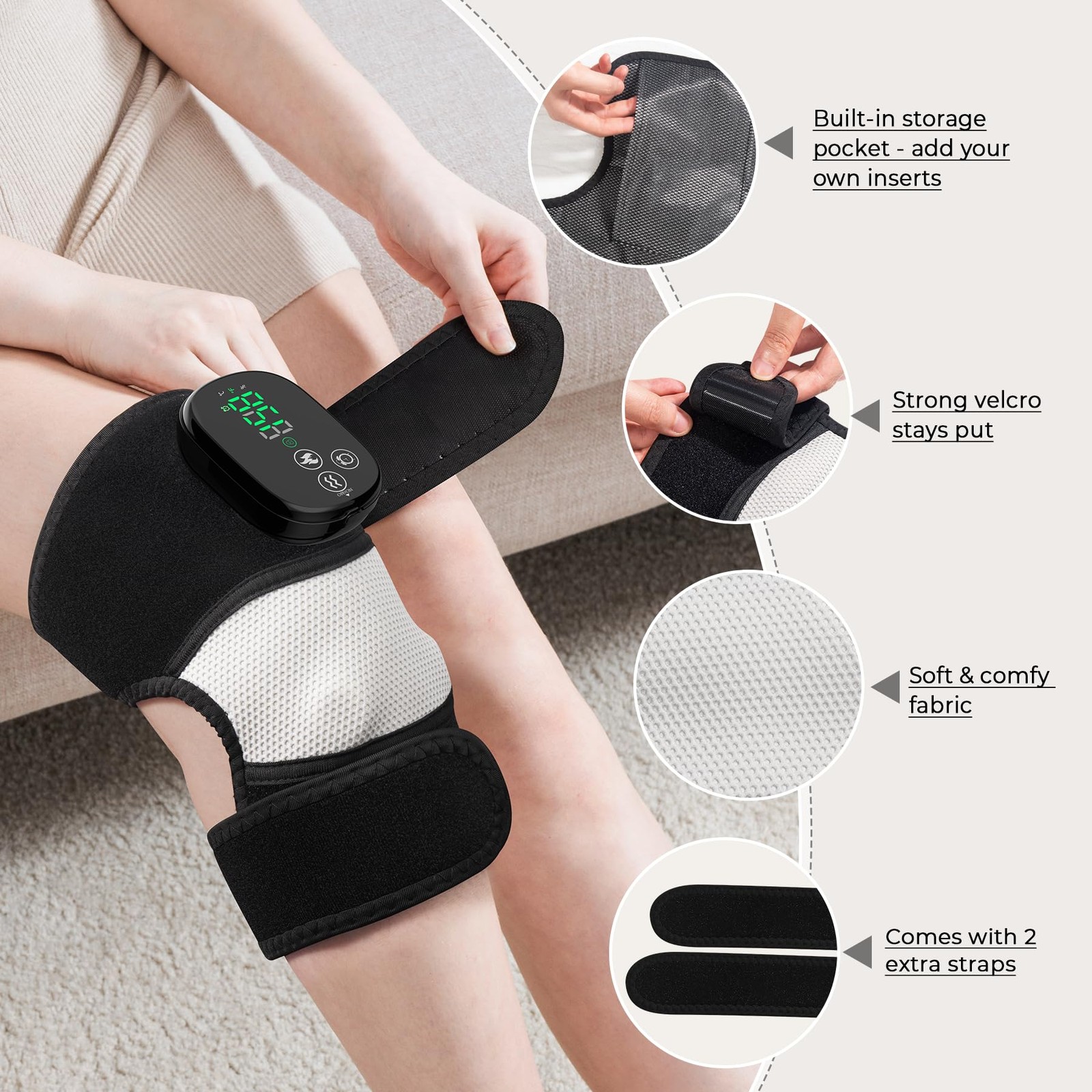 Knee Massager with Heat & Vibration, Heated Knee Brace for Relaxation, Cordle…