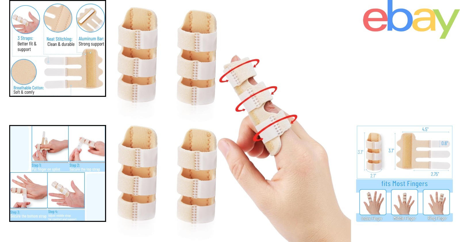 Finger Splints 4-Pack for Trigger Finger and Injury Recovery, One Size Fits All