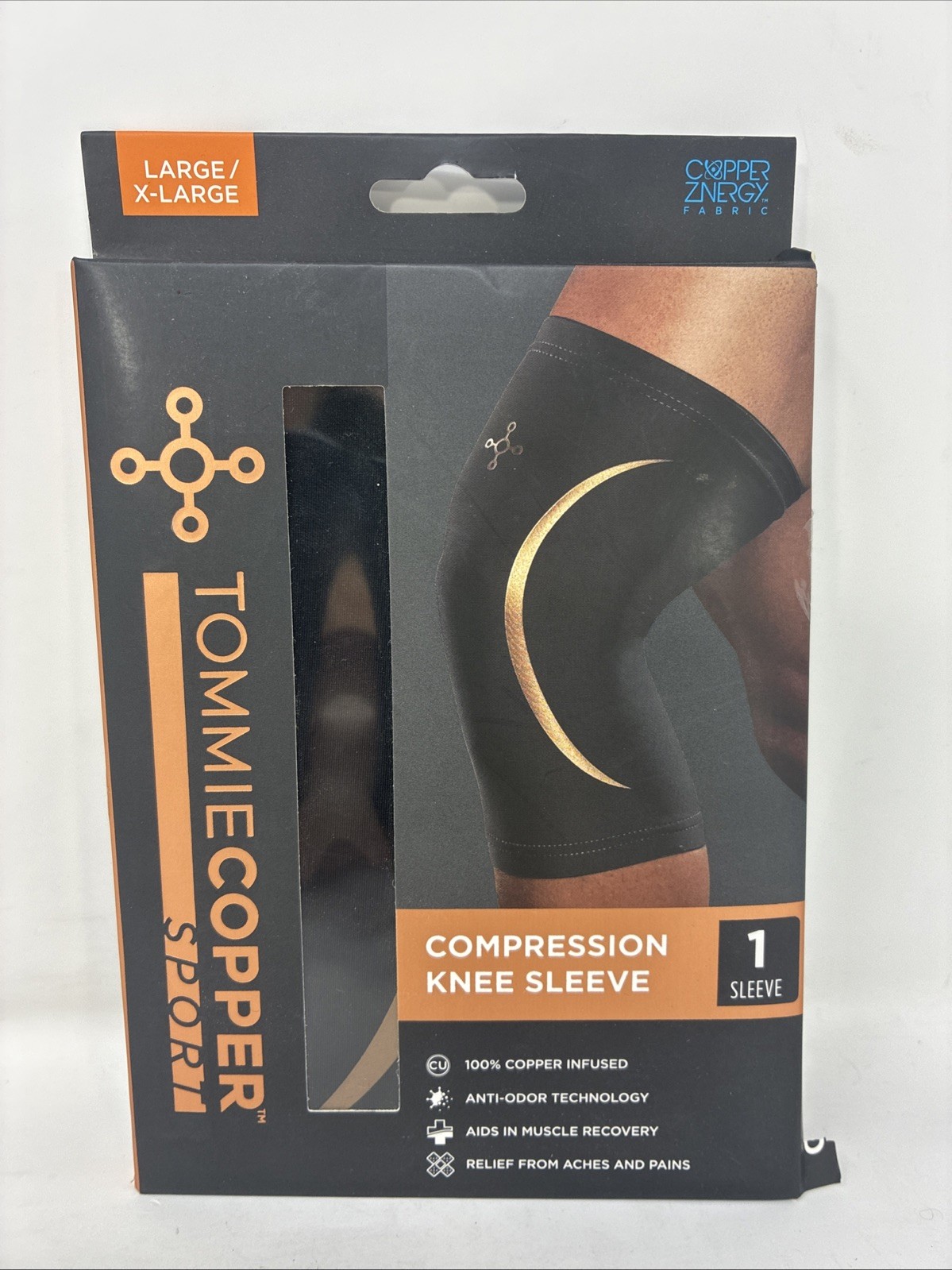 Tommie Copper Knee Compression Sleeve (L/XL, Black), 15-20 mmHg, 4D Stretch