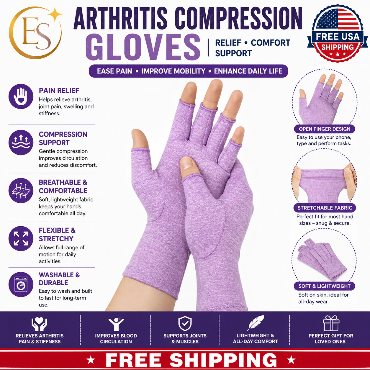 Medical Arthritis Gloves Compression Copper Pain Relief Hand Wrist Support Brace