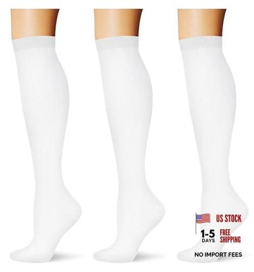 (3 pairs) Compression Socks 20-30 mmHg Long Knee High Small-Medium 3p6 3 White