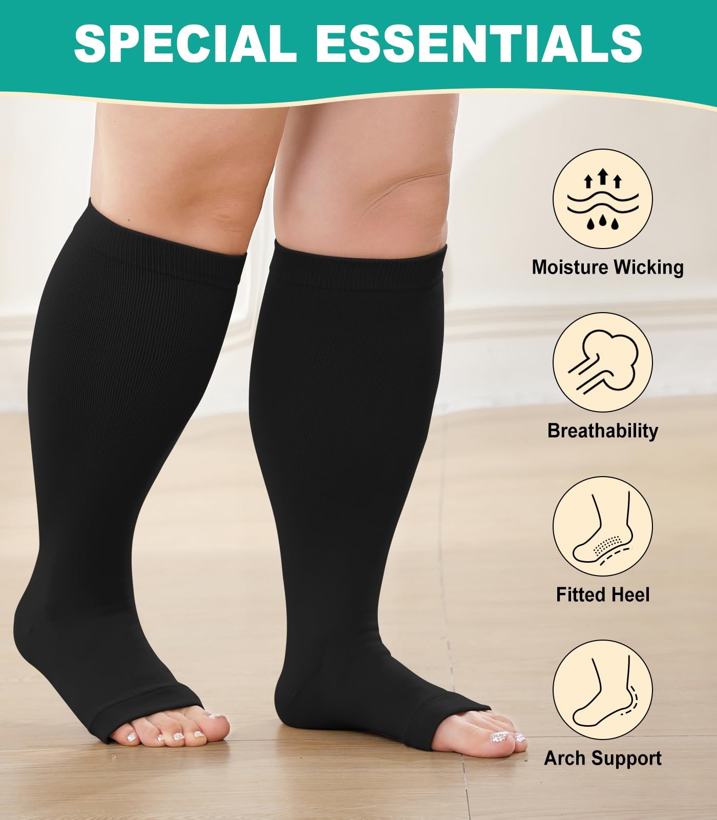 BODALA Plus Size Compression Socks: 2 Pairs Wide Calf 6XL, Multi-2