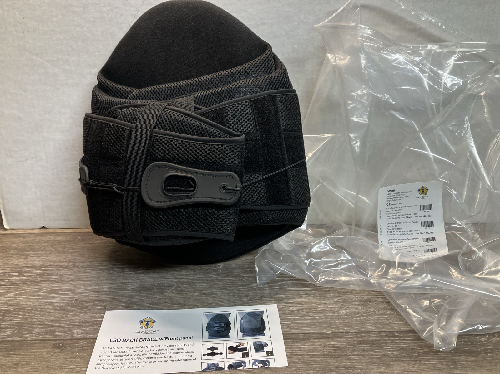 DR Medical Back Brace L0639/L0651 BB-159 LSO w/ Front Panel Size Universal NEW