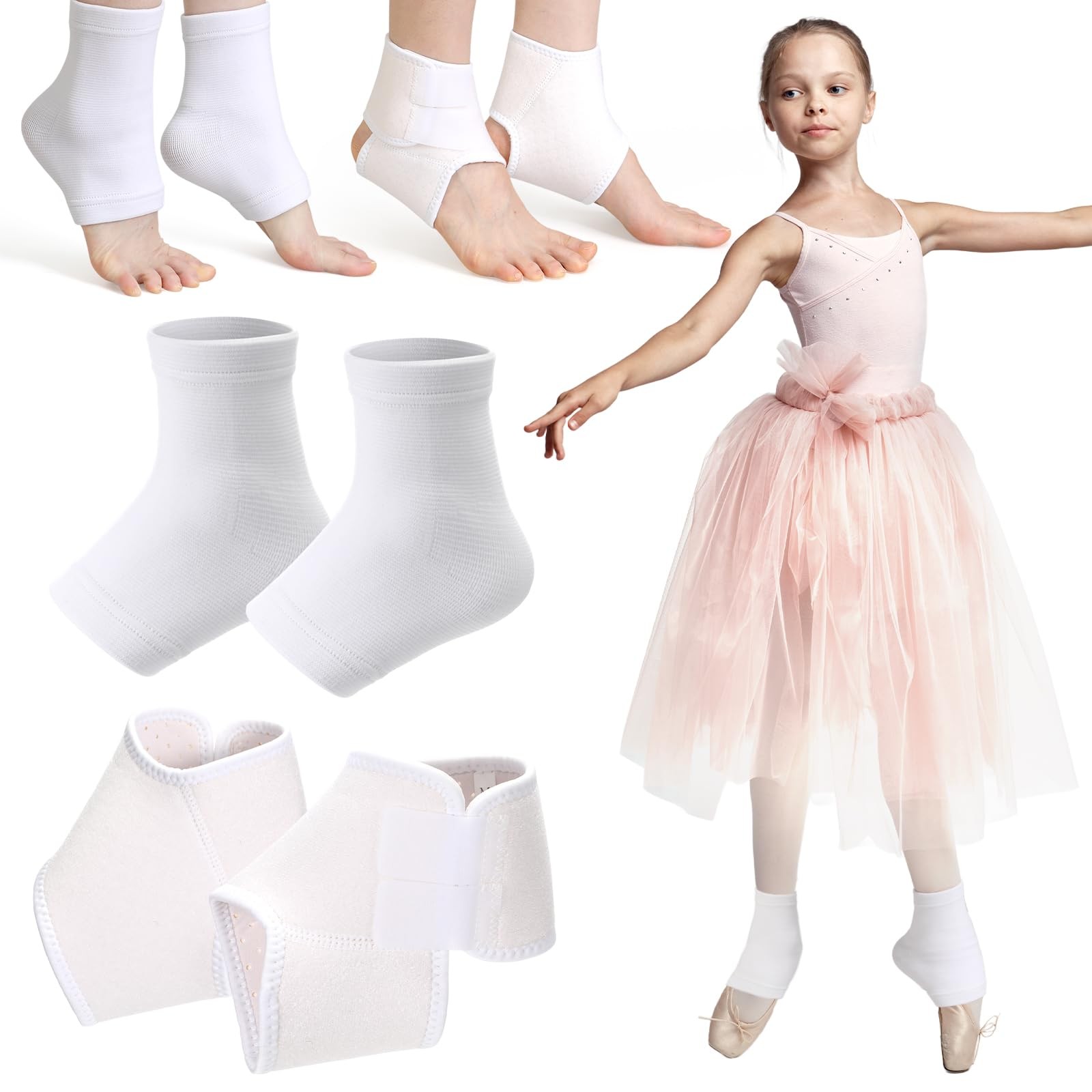 2 Pairs Kids Ankle Brace Set Foot Support Stabilizer Wraps Protector White