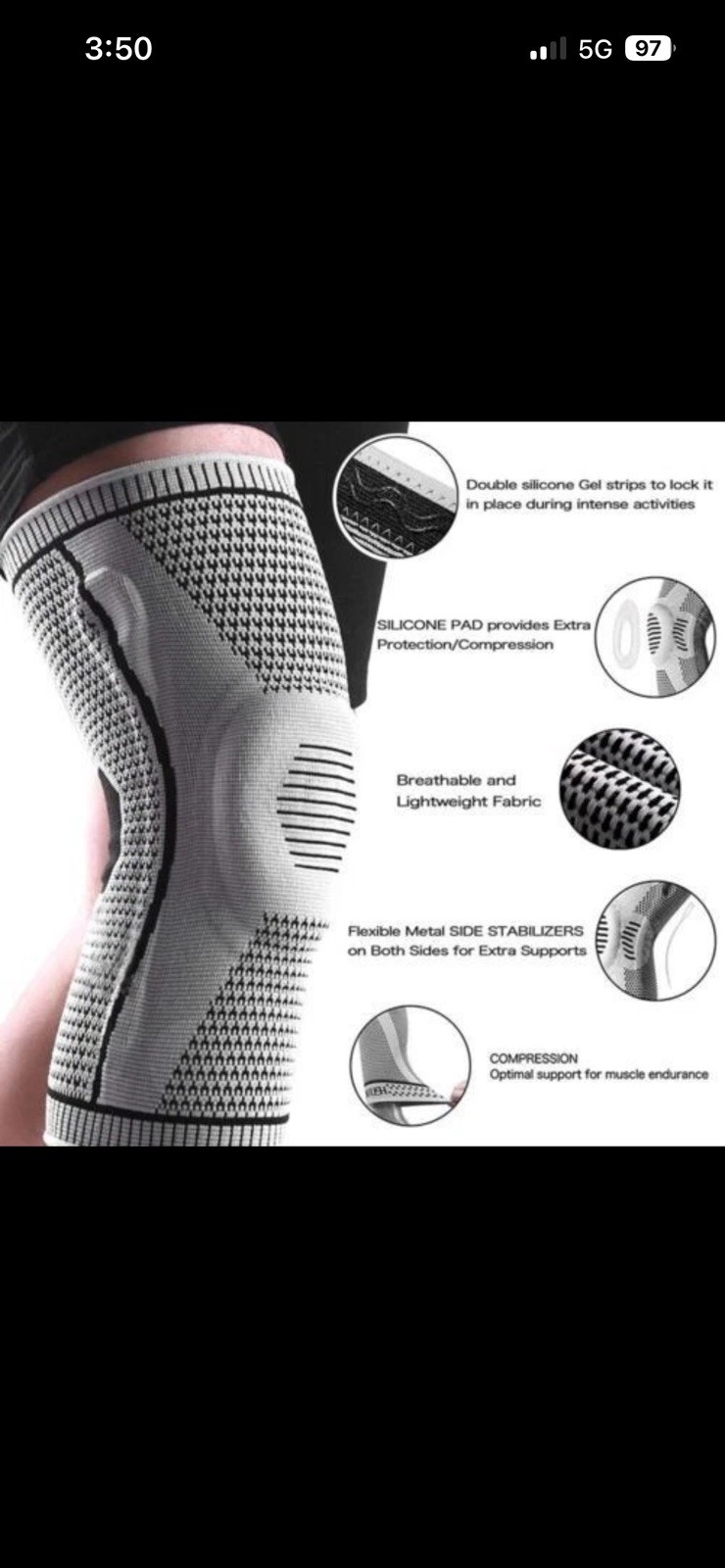Silicone Knee Brace Compression Sleeve Support with Patella Gel Pad Side Spring