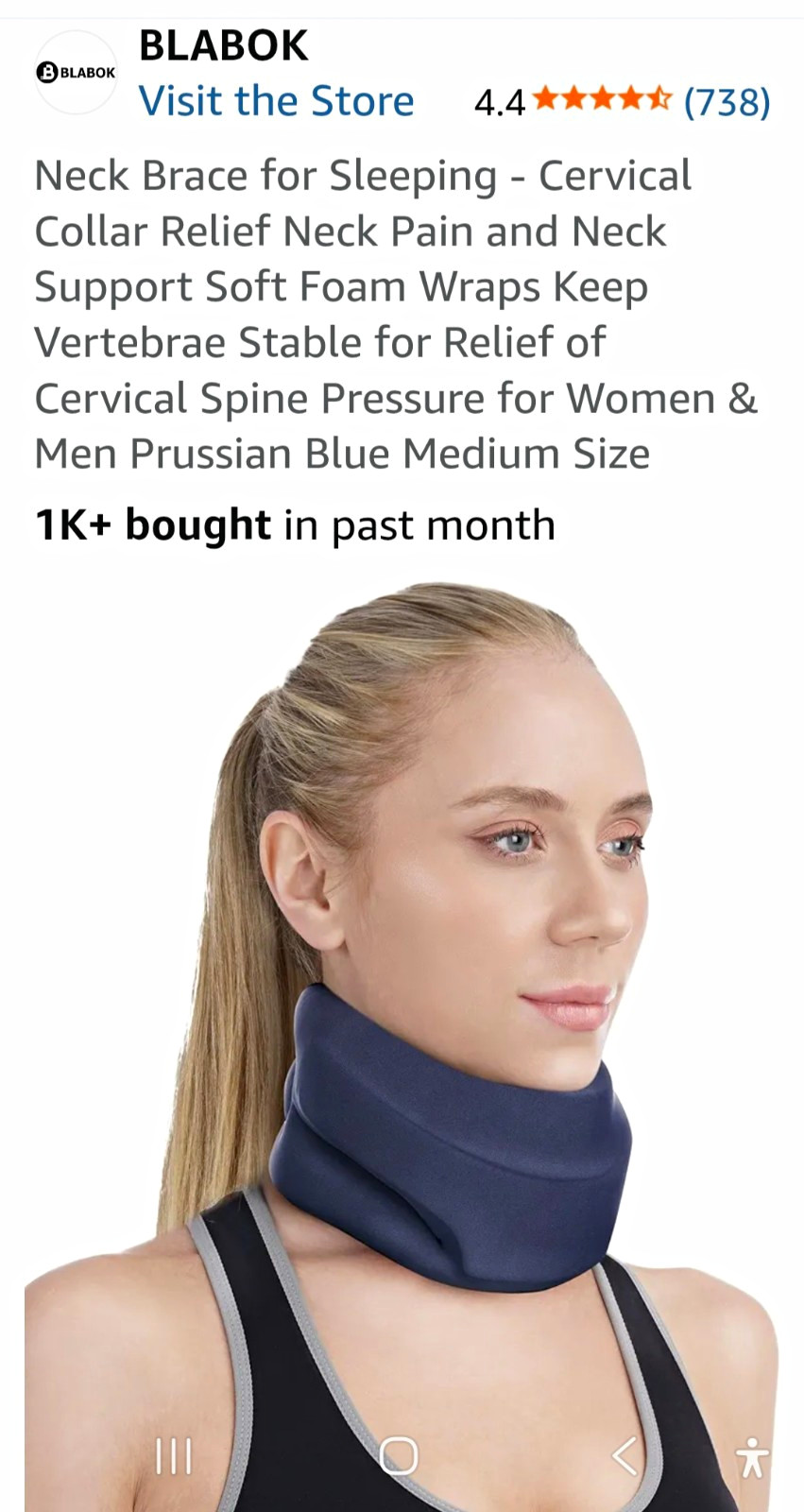 BLABOK Cervical Neck Brace Collar, Adjustable Breathable, Blue, M