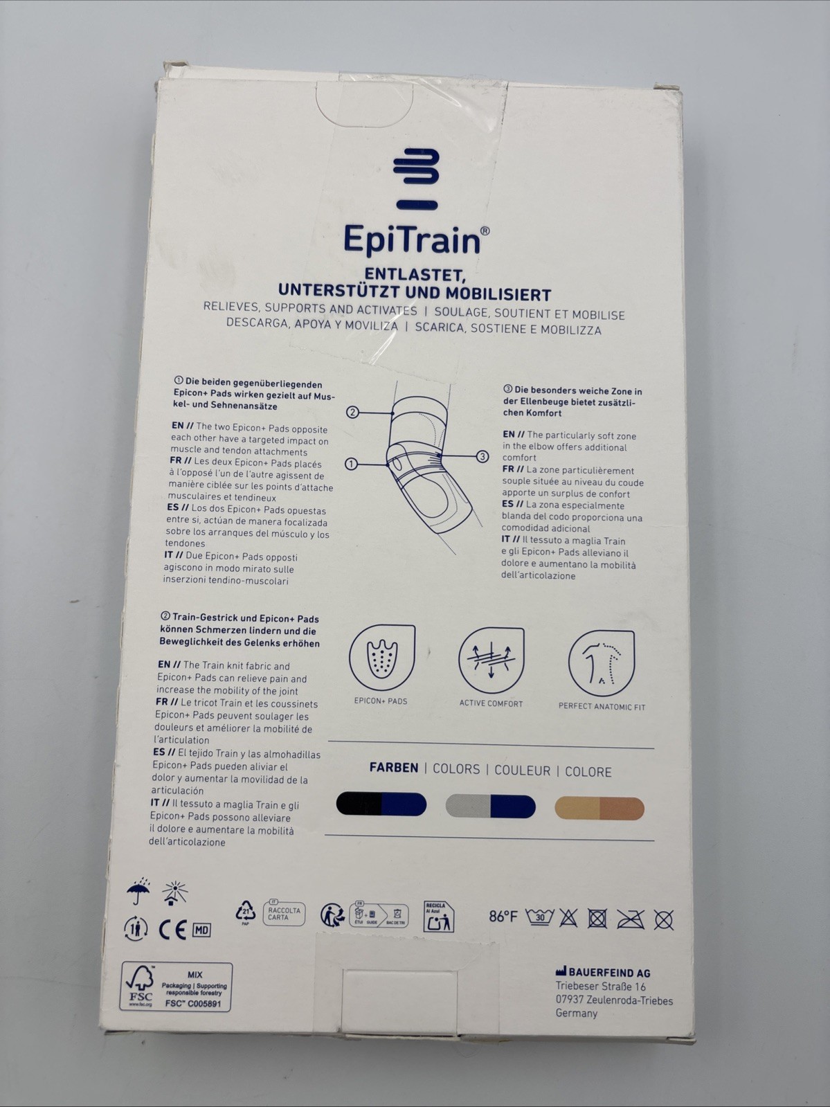EPITRAIN ELBOW BRACE White/blue SIZE 2 BAUERFEIND made In Germany New Open Box
