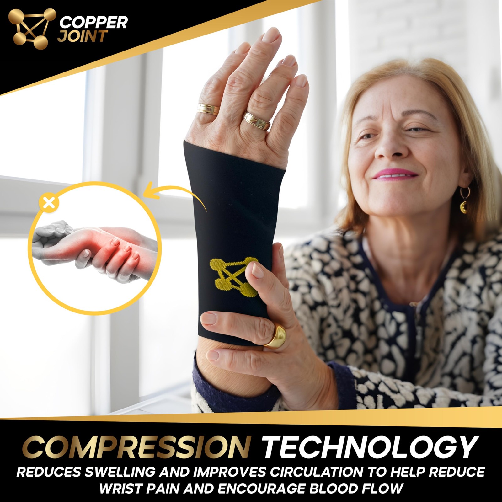 Hand Wrist Support Brace – Copper Compression Wrist Sleeve Men, Functional Ha…