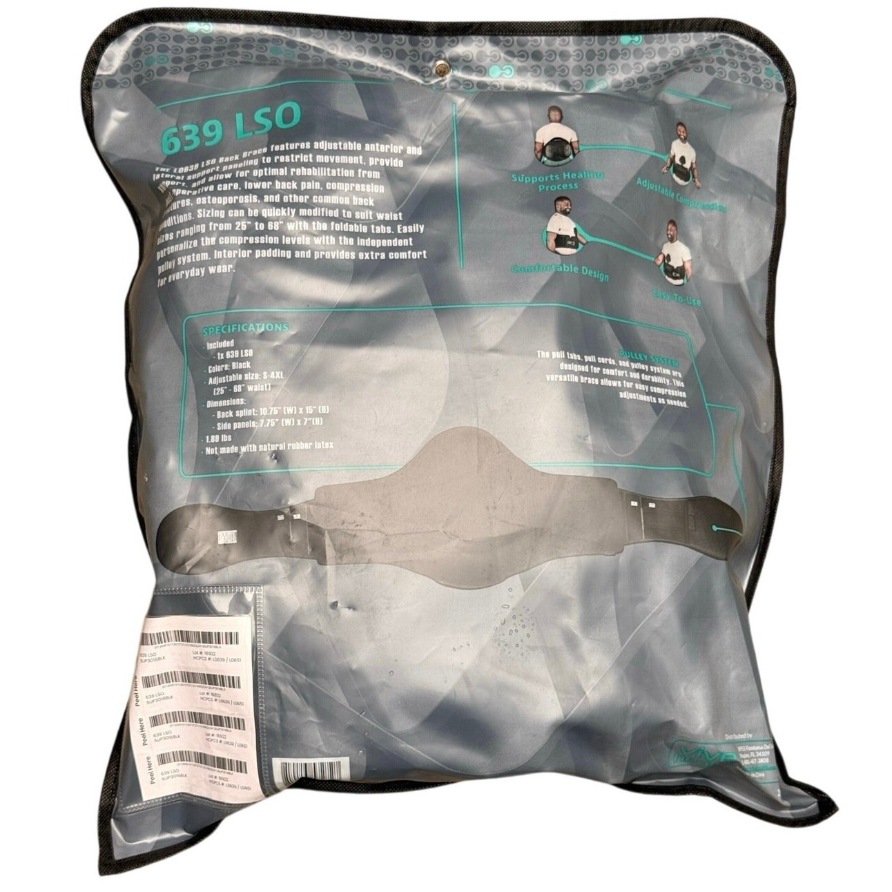 Coretech by Vive Health 639 LSO Back Brace Lumbar Support Belt OSFA SUP3016BLK