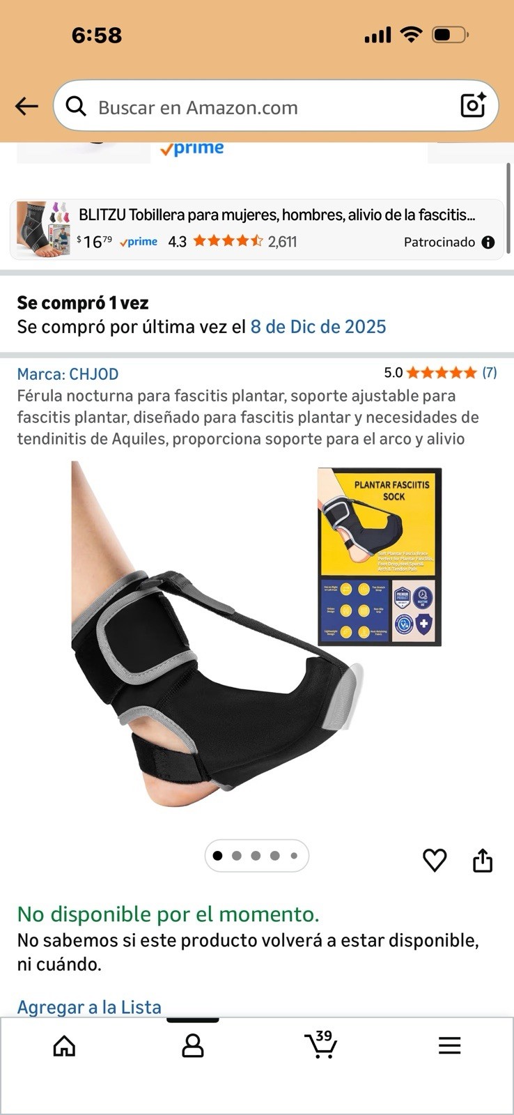 CHJOD Adjustable Breathable Night Splint Large Black for Plantar Fasciitis Foot