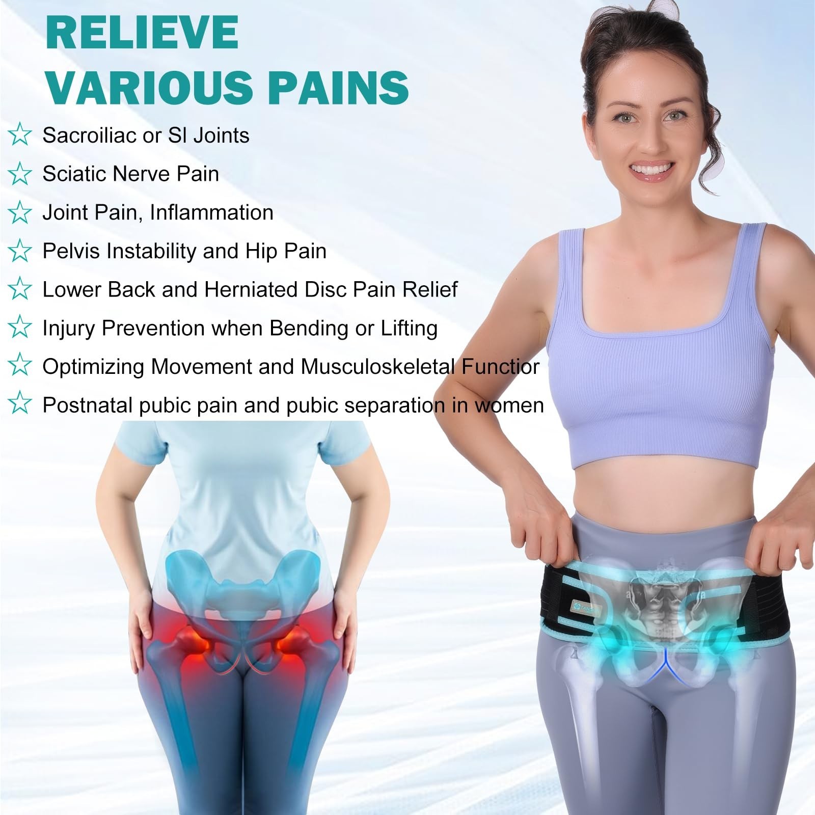 Sacroiliac Hip Belt With Double 3D Pad for Women and Men，With Anti Slip S